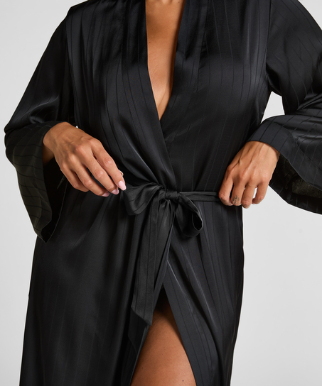 Kimono à rayures en satin, Noir