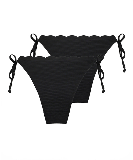 Lot de 2 Slip de Bikini Cheeky Tanga Scallop, Noir