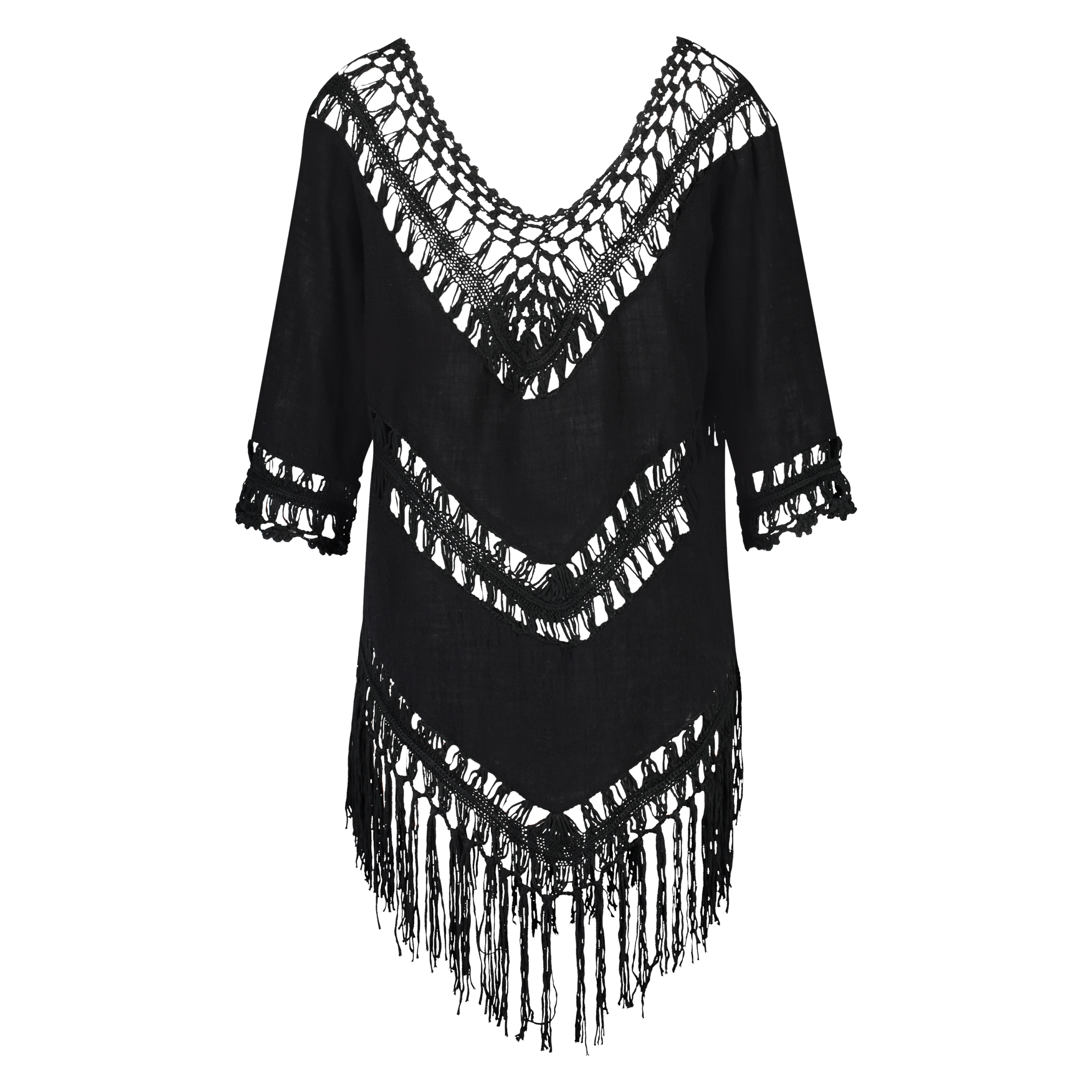 Tunique Fringe, Noir, main