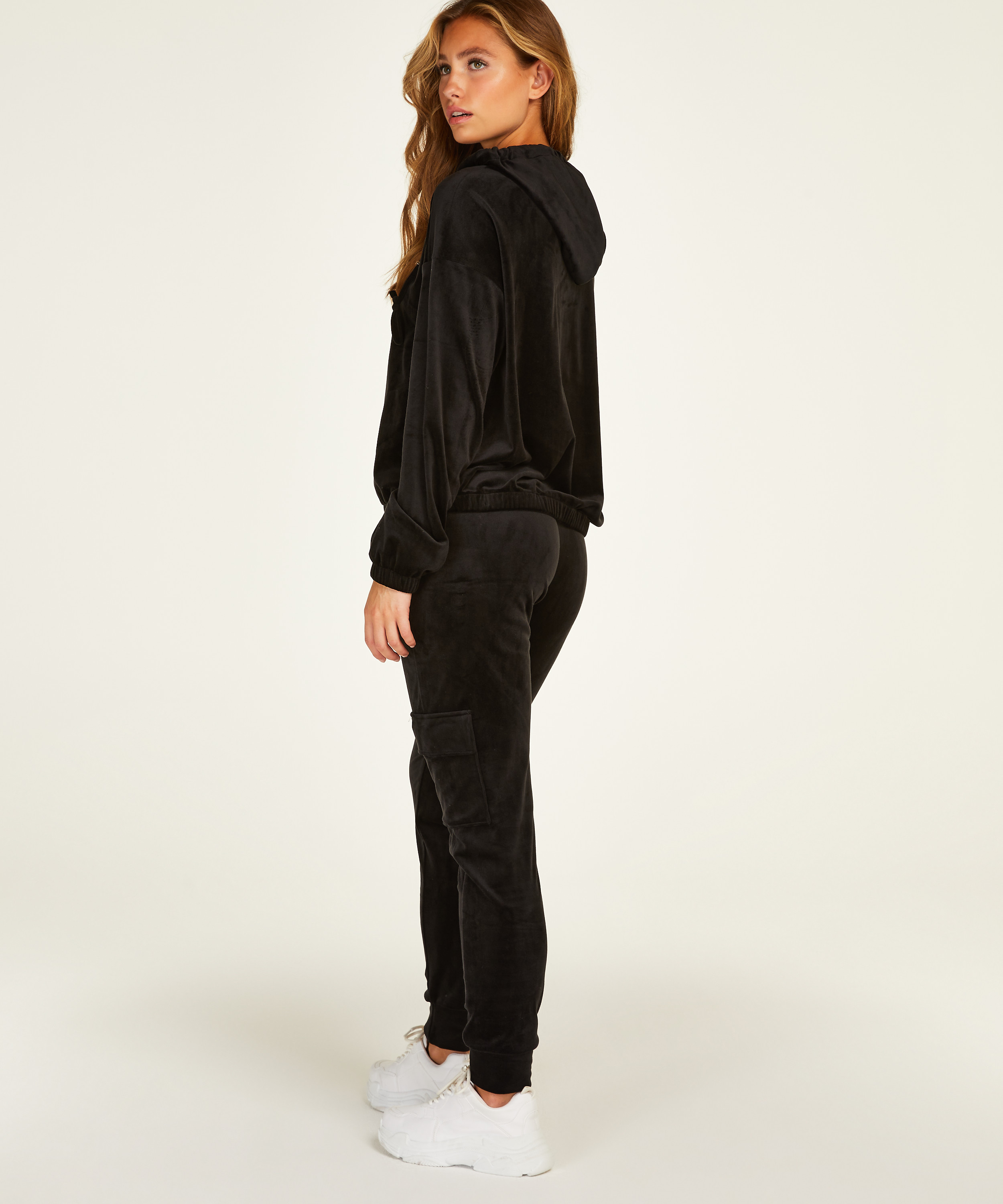 Manteau &agrave; capuche velours, Noir, main