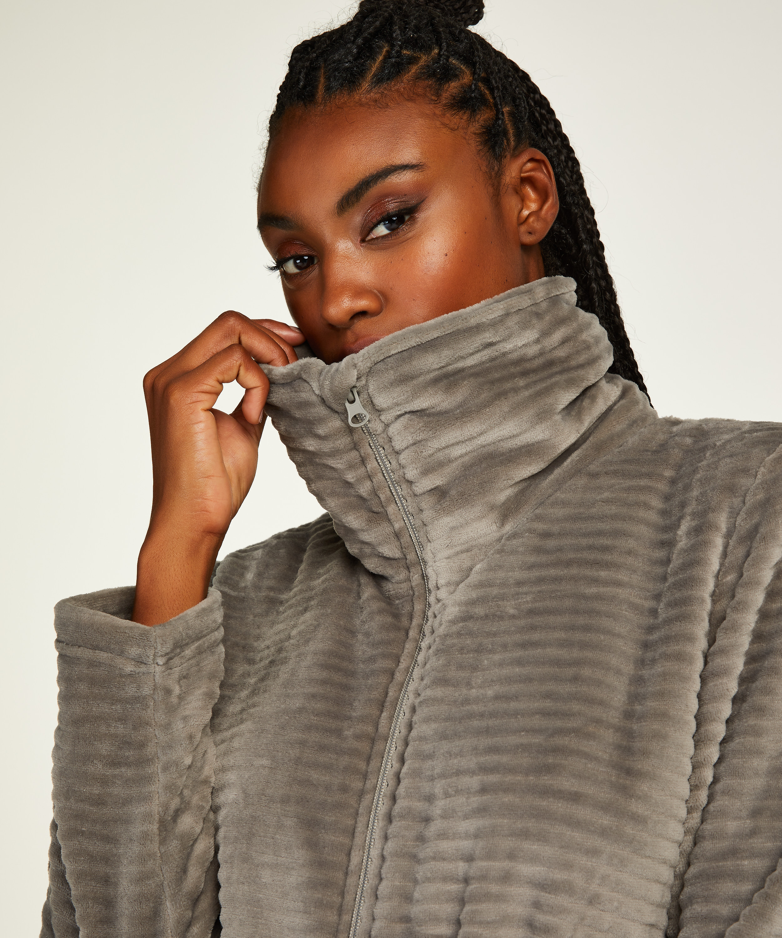 Peignoir Zip Fleece, Gris, main