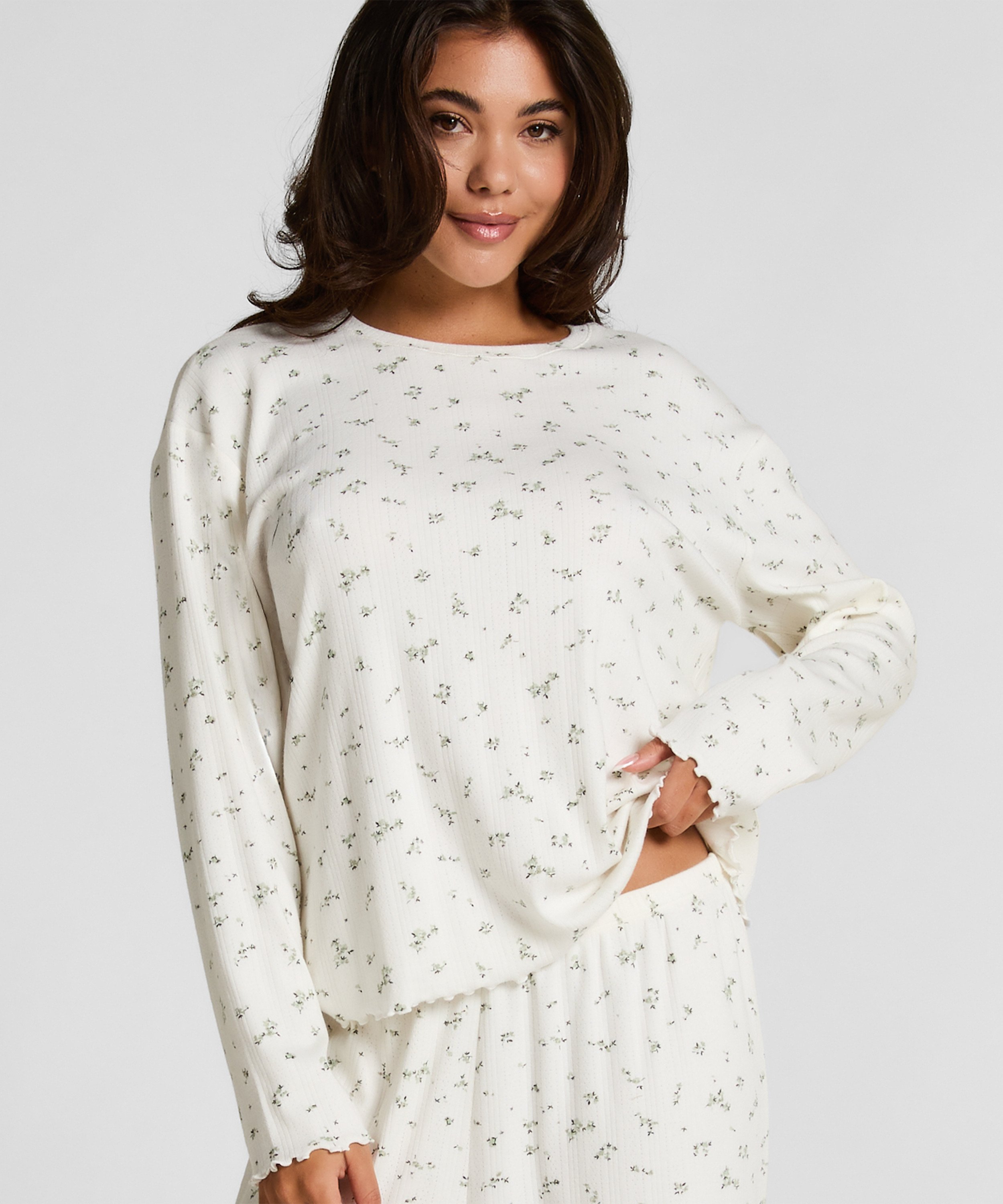 Pyjama Top Loose Pointelle, Blanc, main