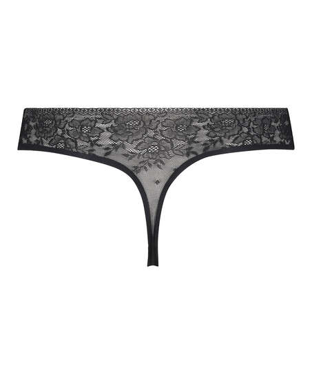 String sans coutures Allover Lace (tout en dentelle), Noir