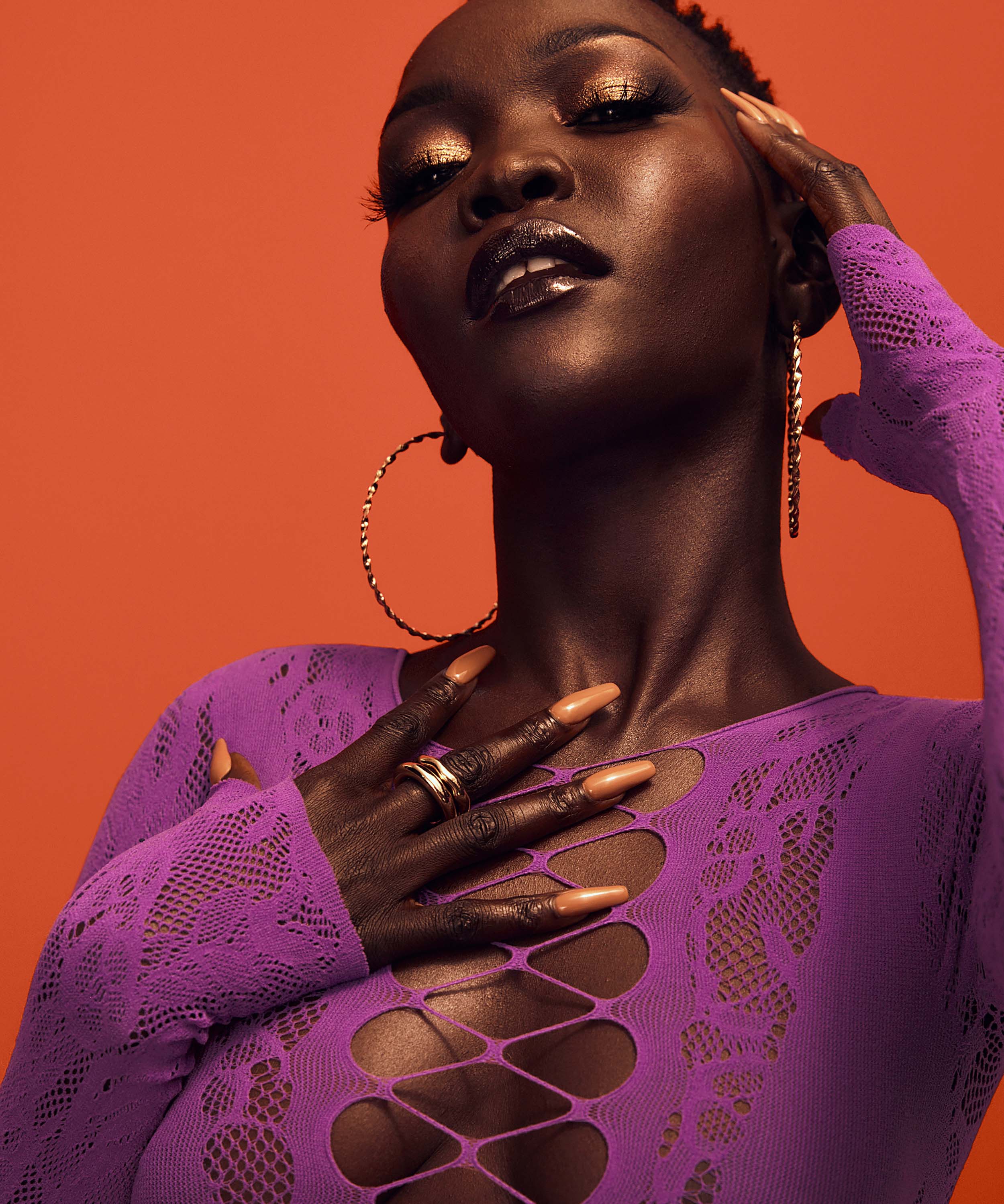 Body en dentelle à manches longues Nyakim, Violet, main