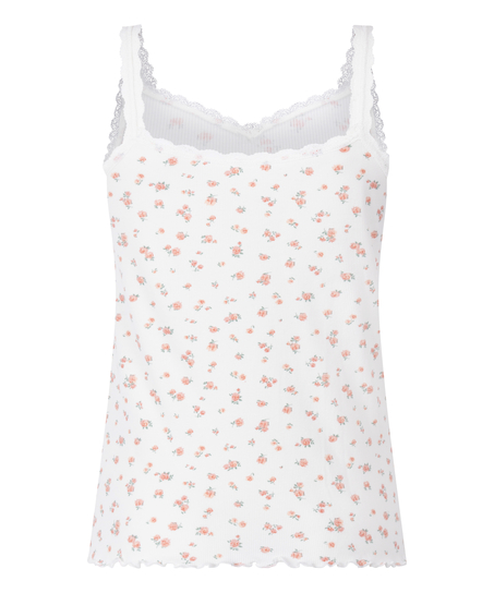 Cami en dentelle côtelé, Blanc