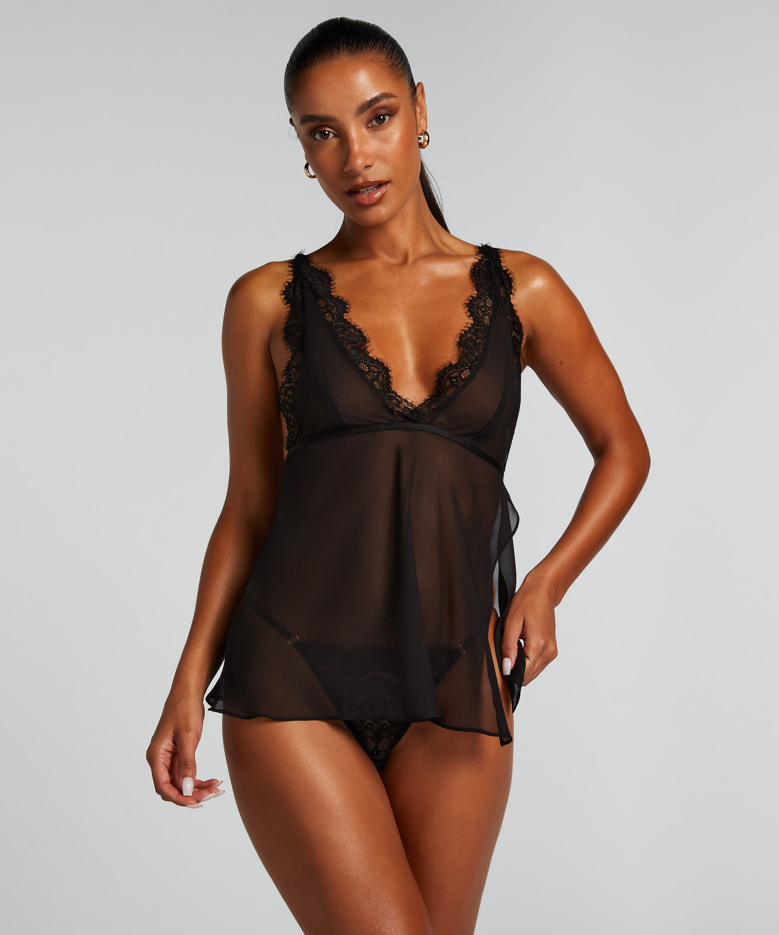 Babydoll Chiffon Lace, Noir