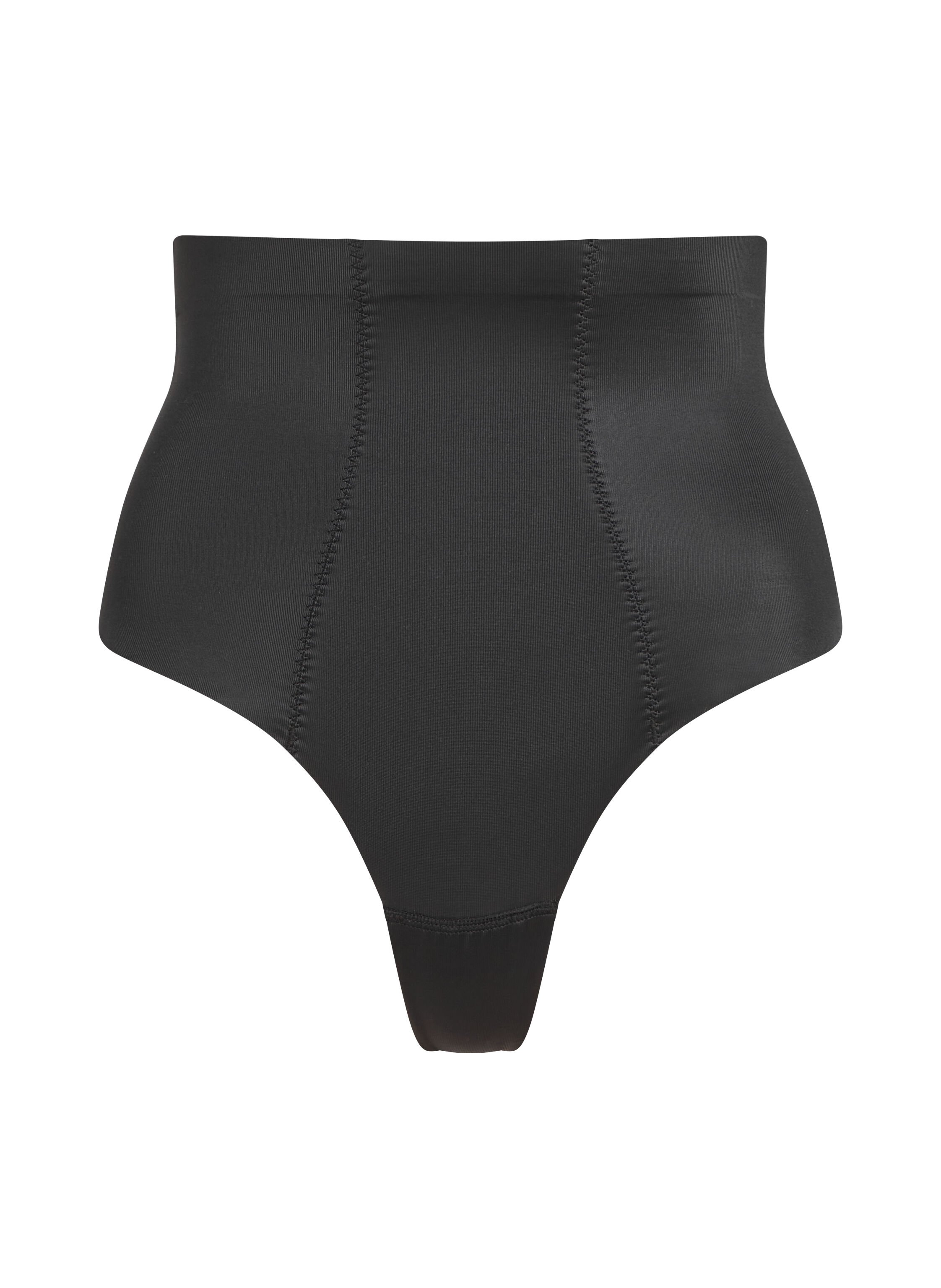 String taille haute avec gaine sculptante en dentelle scuba, Noir