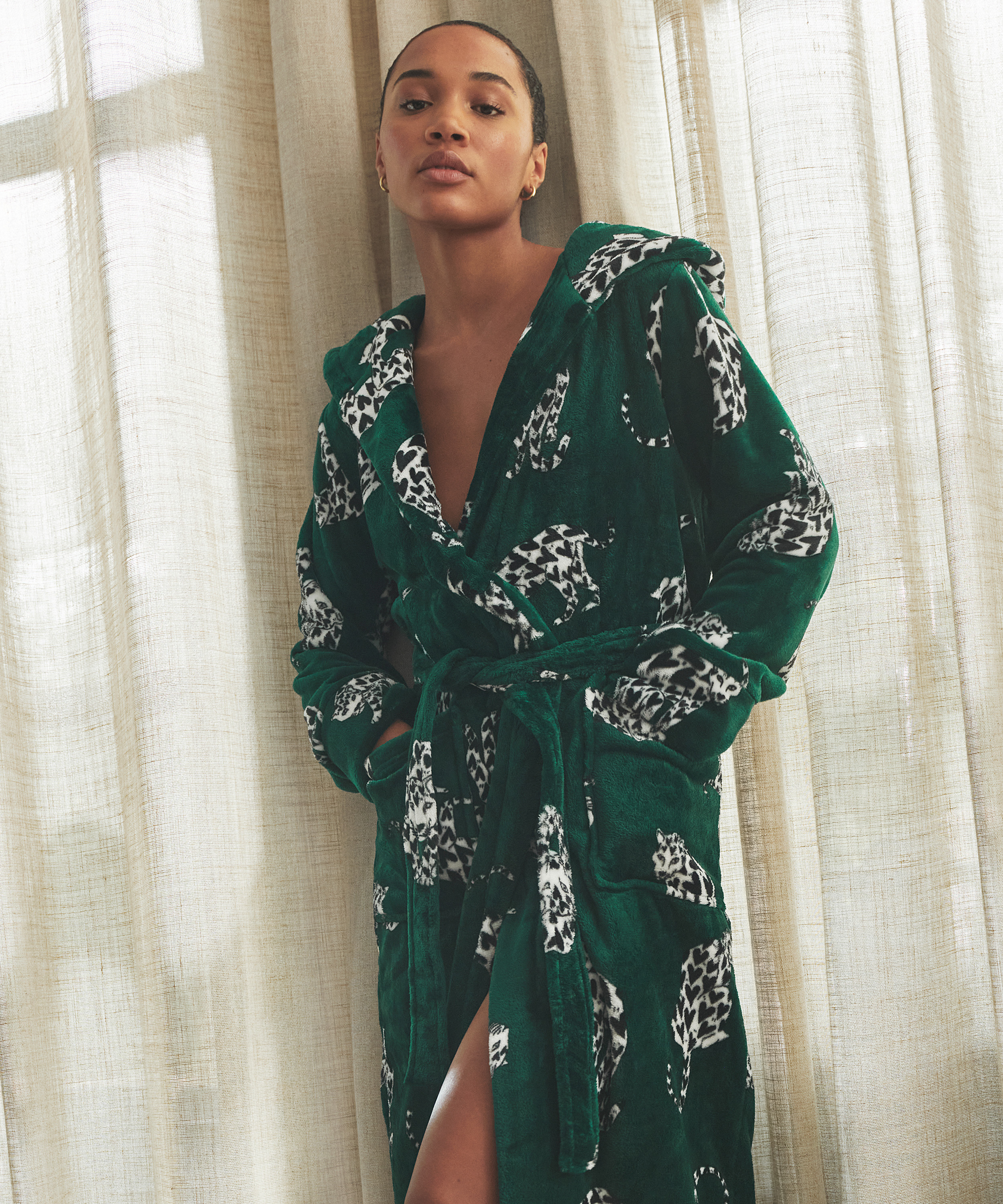 Peignoir en polaire, Vert, main