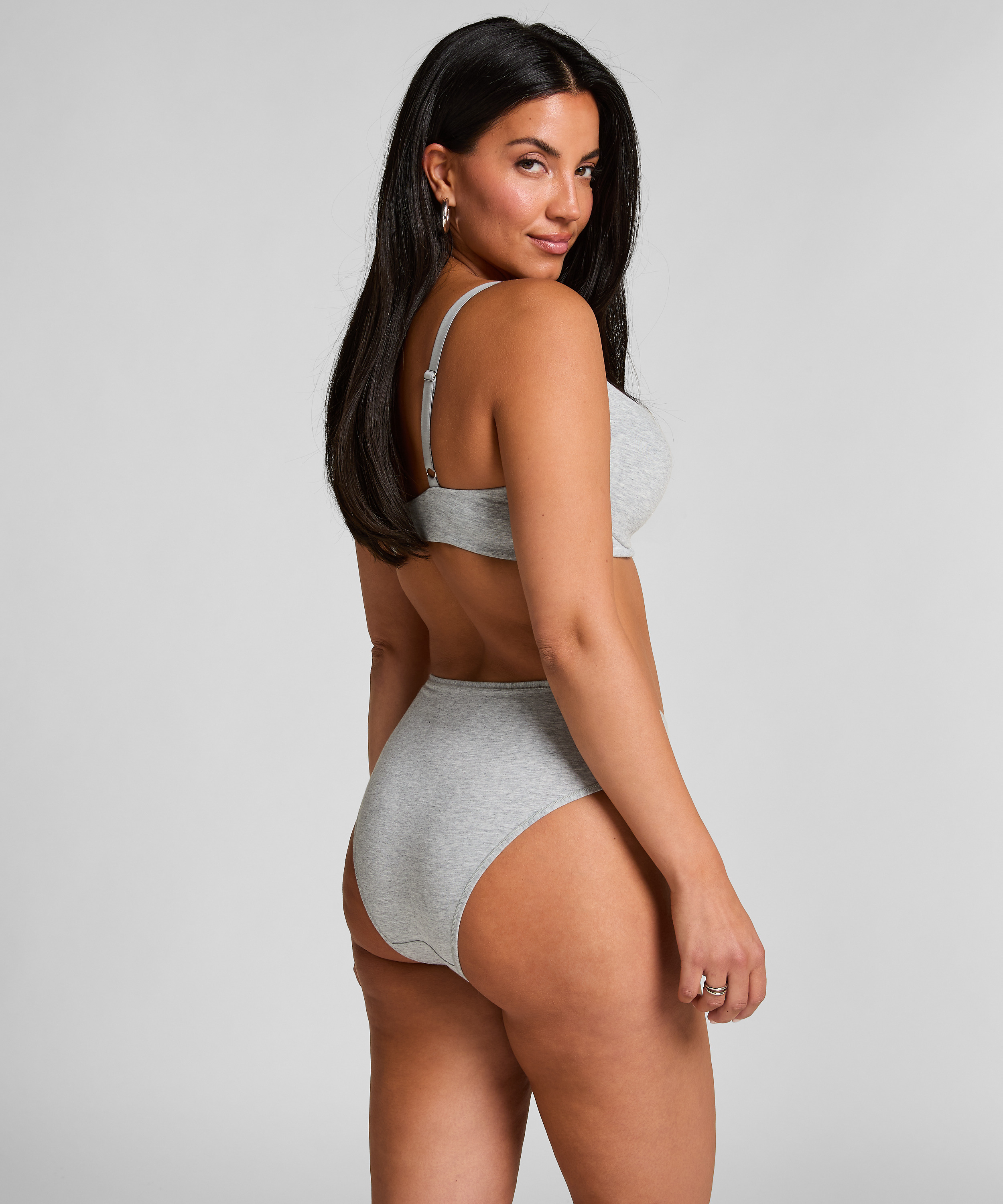 Culotte brésilienne jambe haute coton, Gris, main