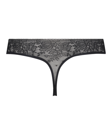 String sans coutures Allover Lace (tout en dentelle), Noir