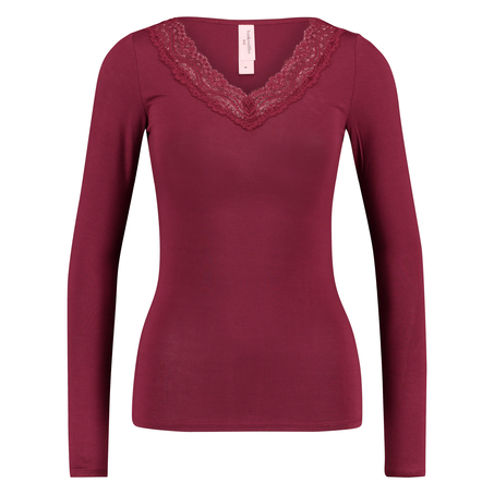 Top v-neck lace, Rouge