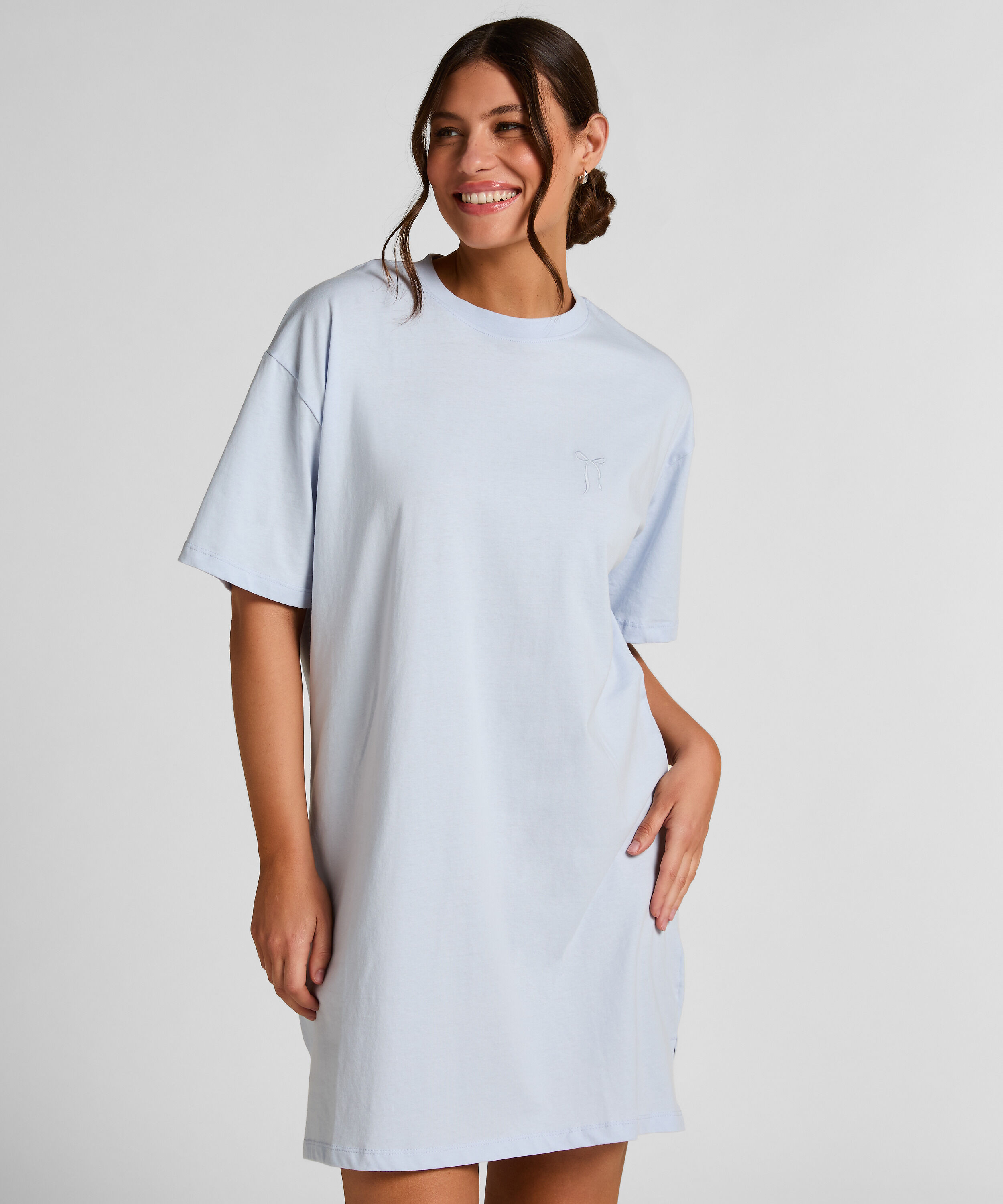 Chemise de nuit à col rond, Bleu