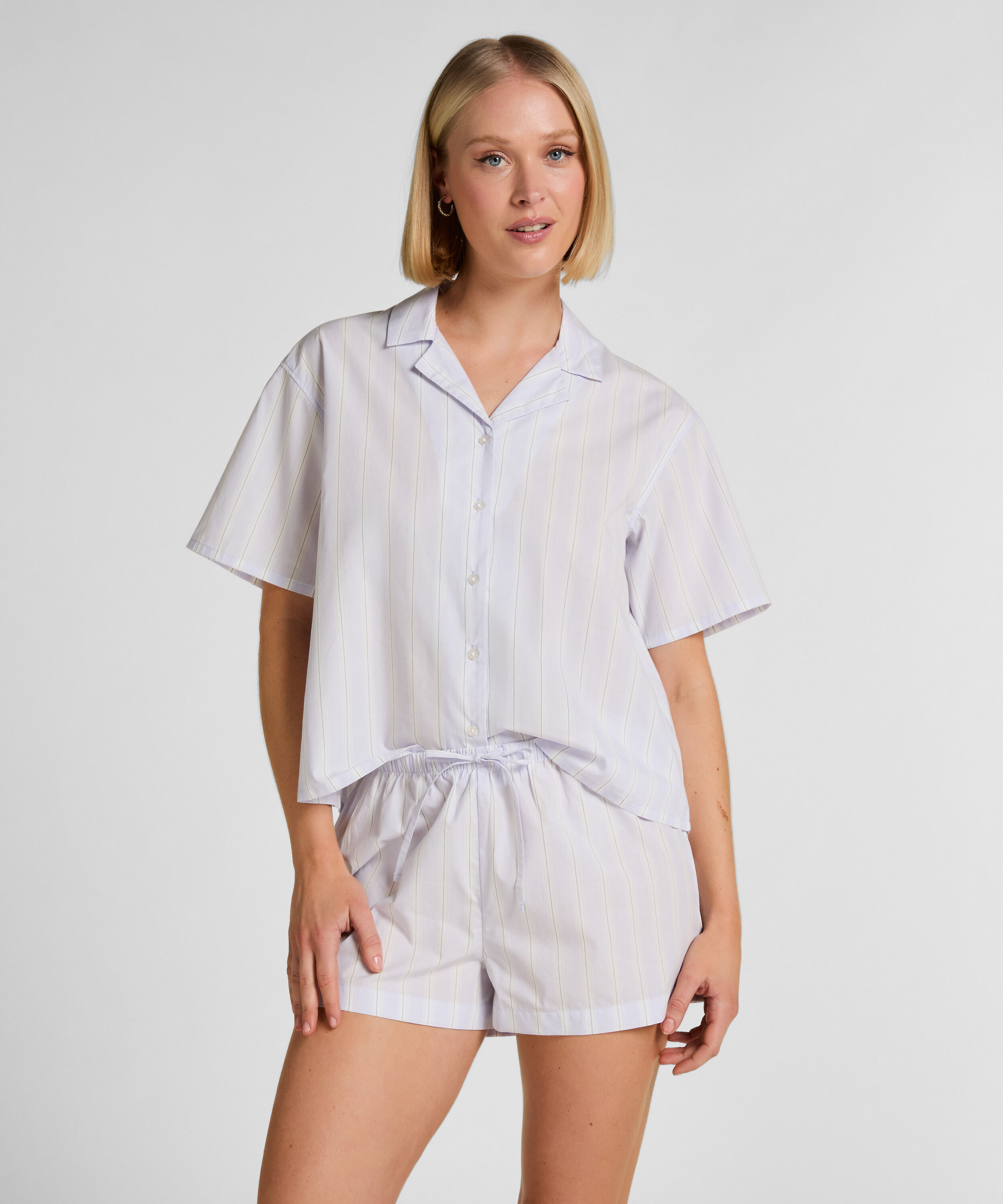 Short en coton rayé, Violet