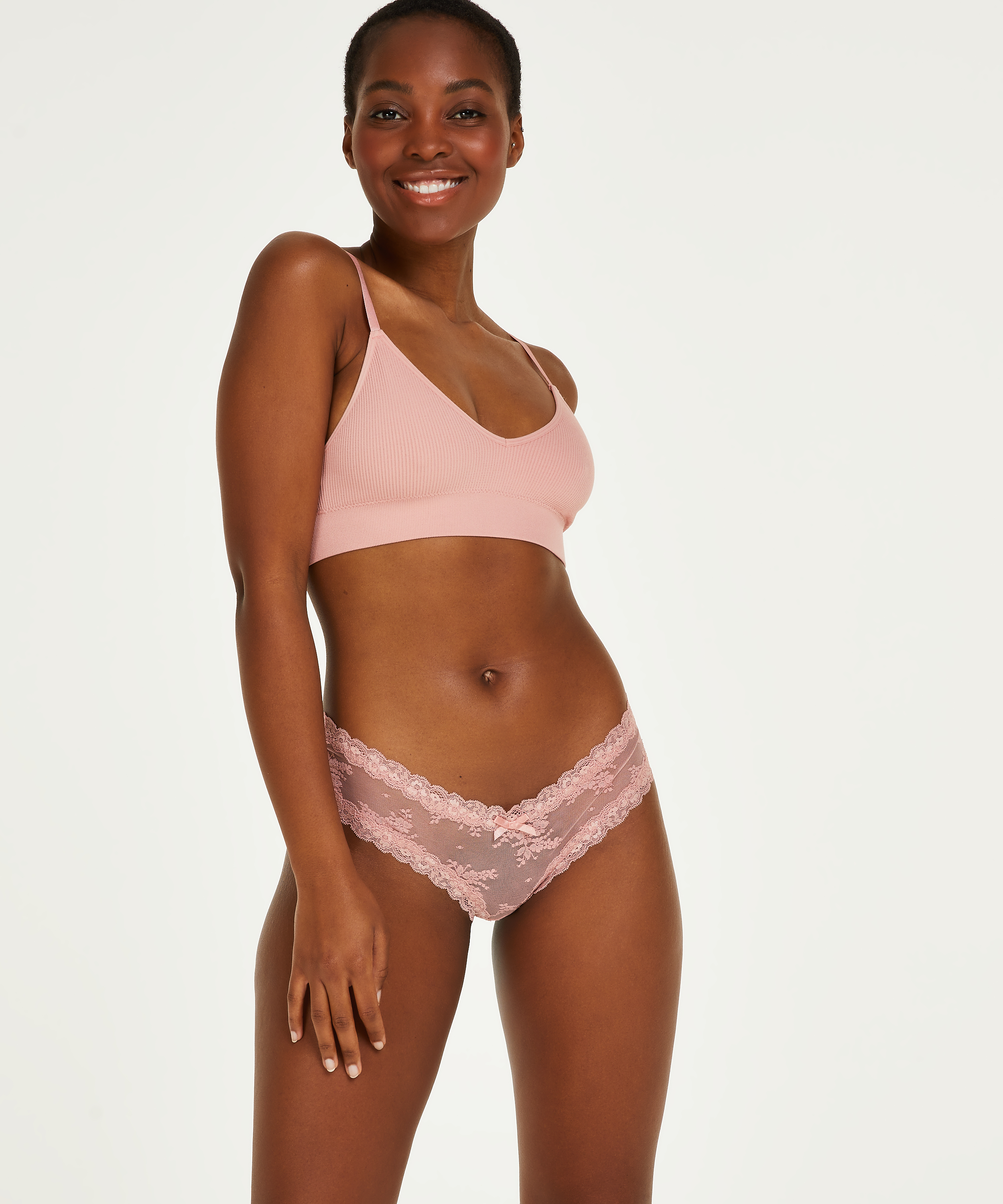 Slip brésilien V-shape Mesh, Rose, main
