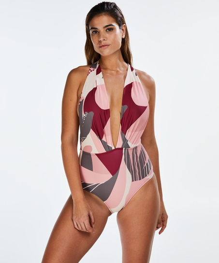 Maillot de bain échancré Print Game, Rose