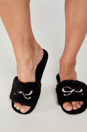 hunkemöller sandales bow fake fur noir