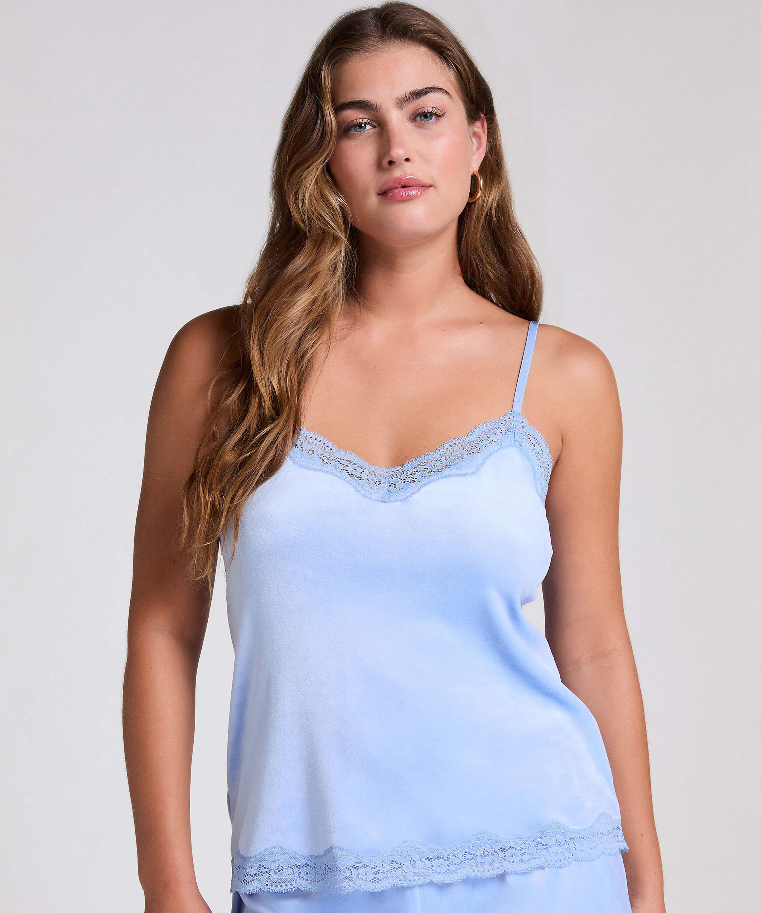 Camisole velours Dentelle, Bleu Camisole velours Dentelle, Bleu
