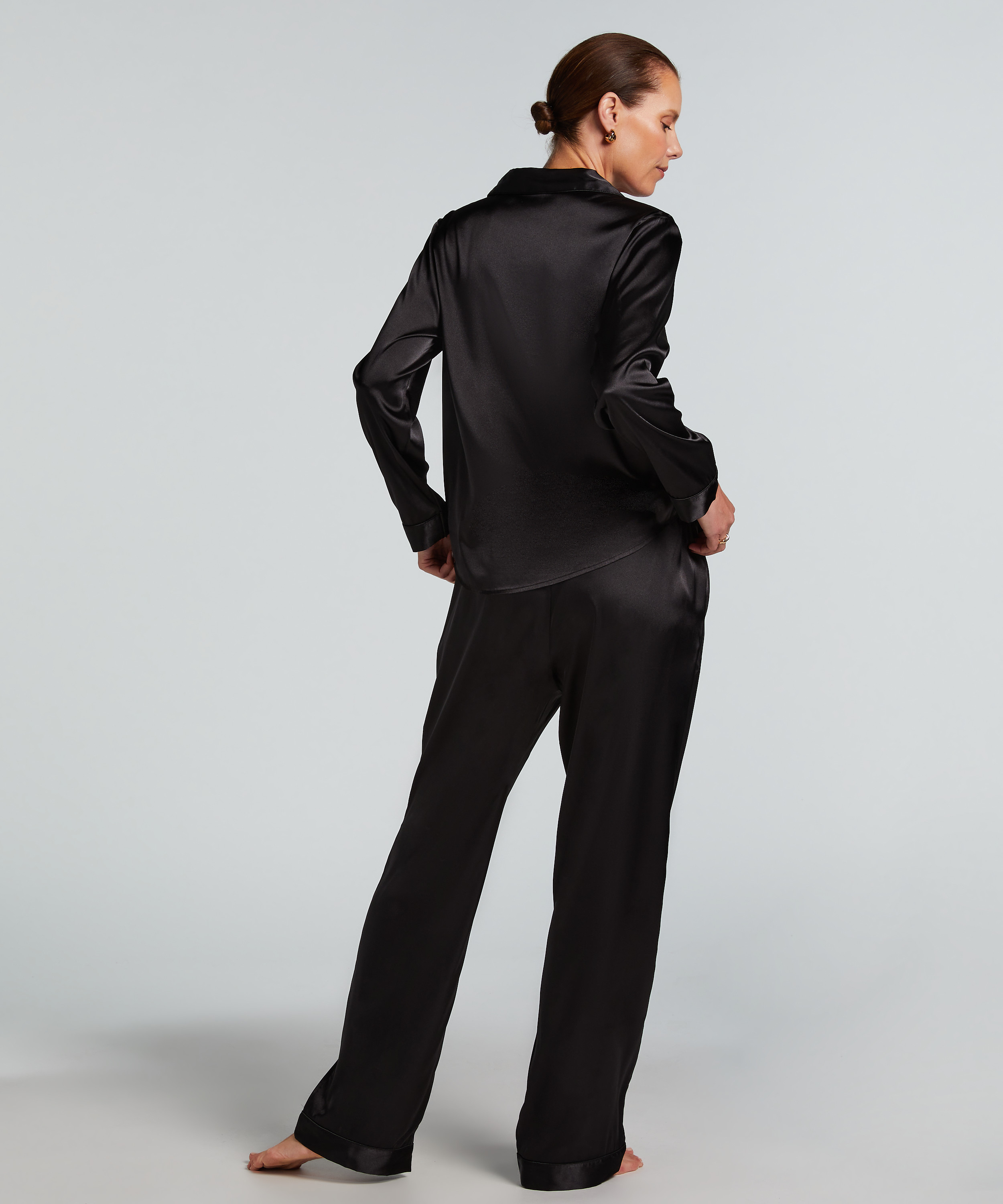 Pantalon Satin, Noir, main