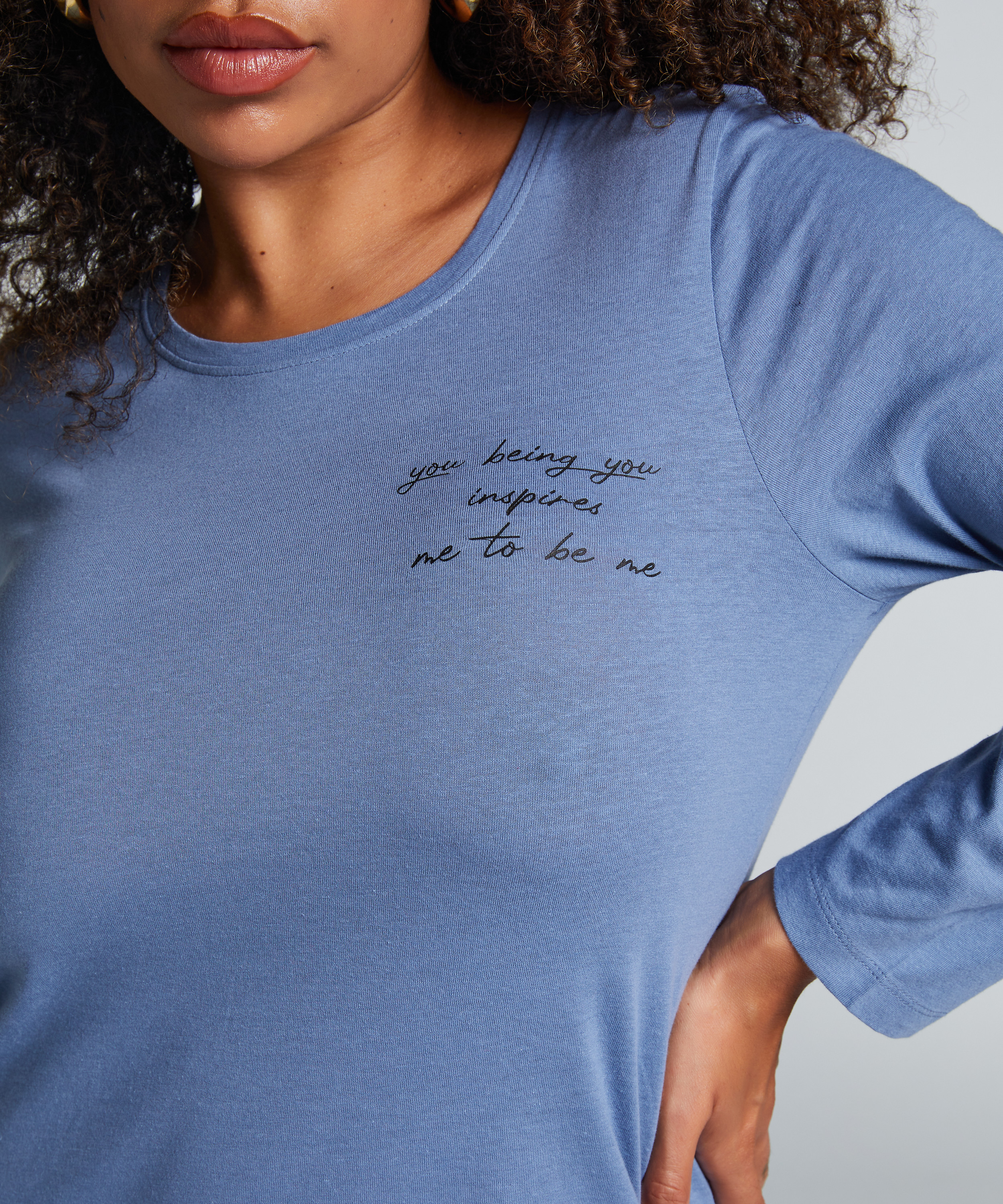 Chemise de nuit à col rond, Bleu, main