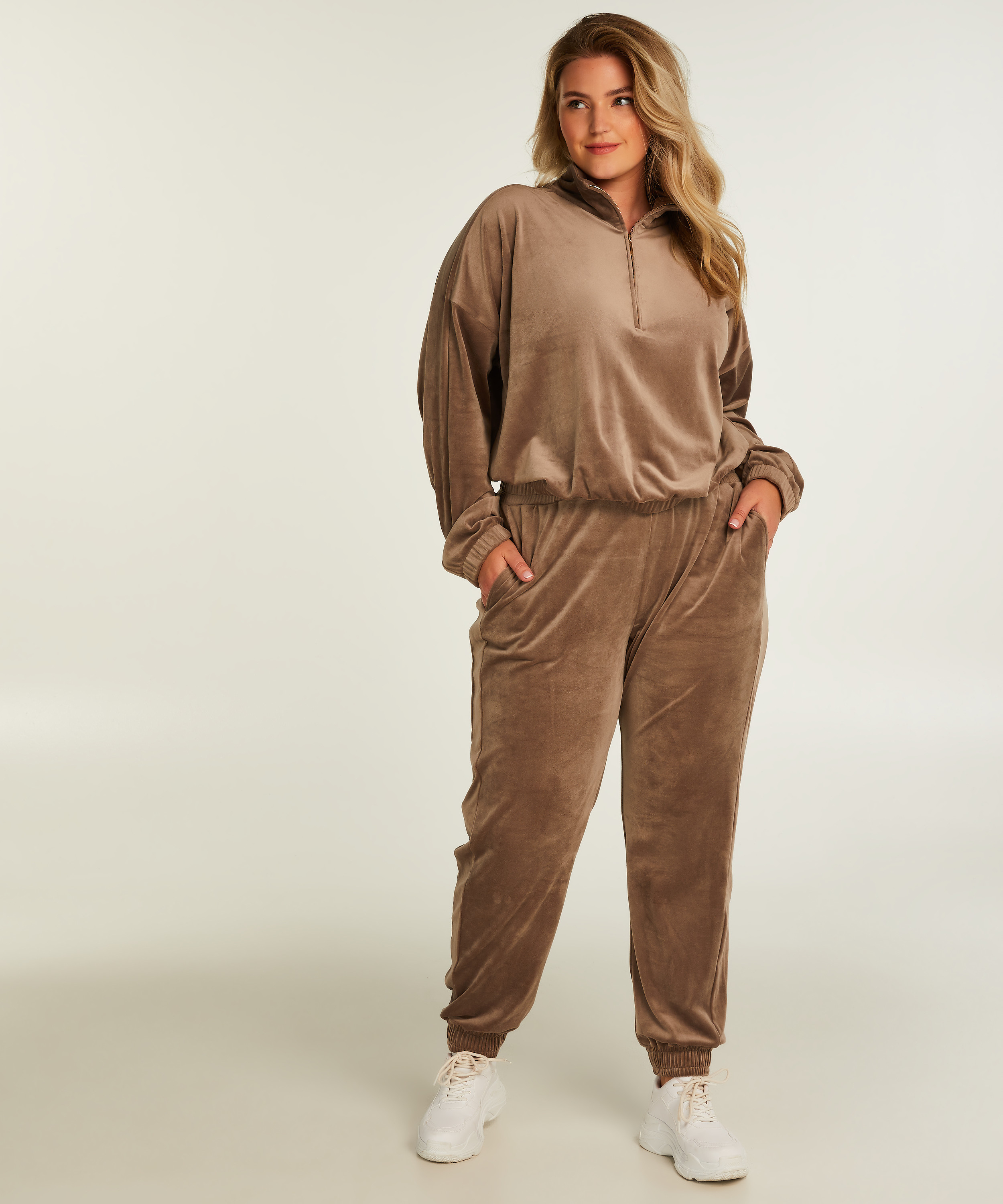 Pantalon de jogging Velours court, marron, main