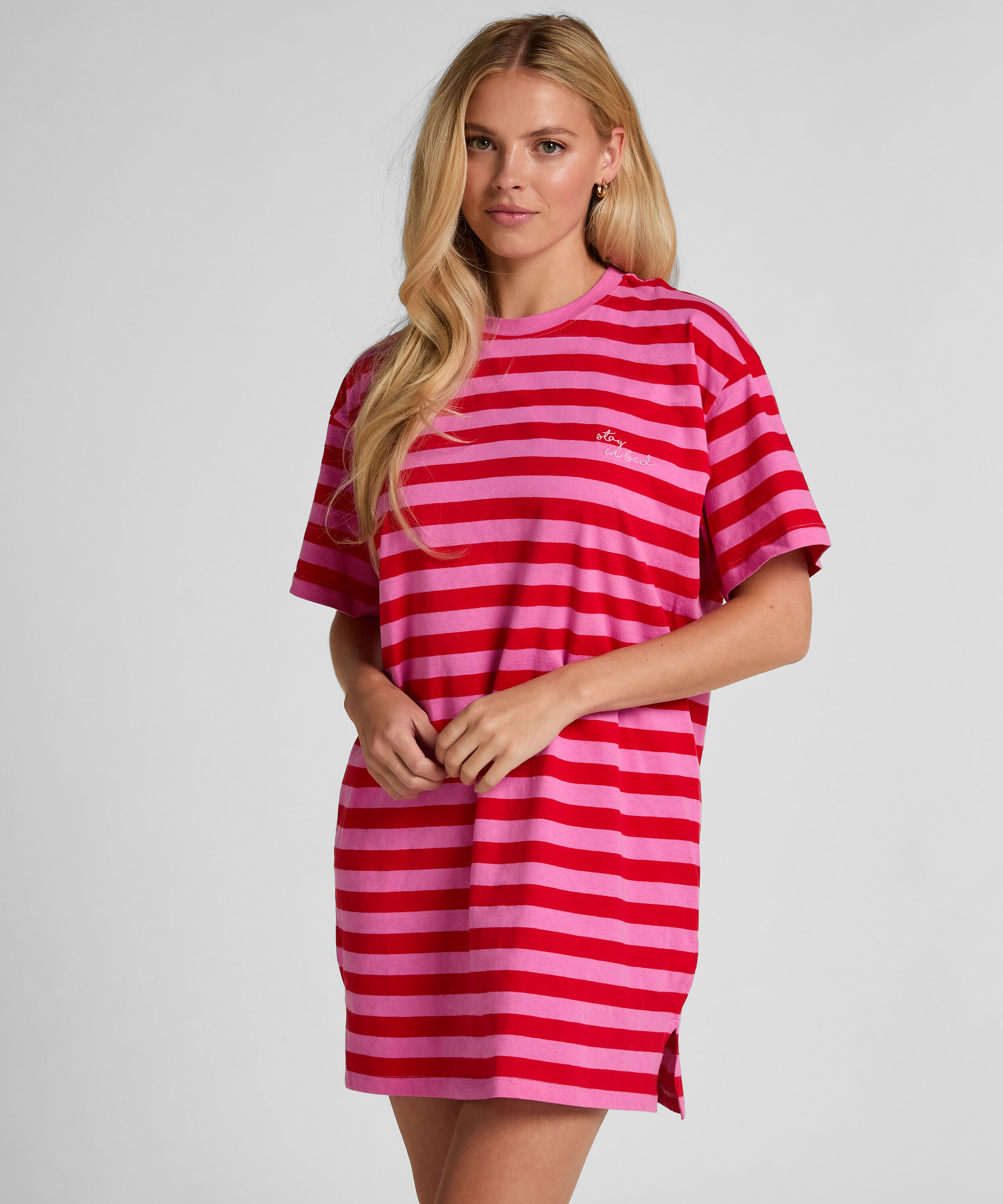 Chemise de nuit à col rond, Rose