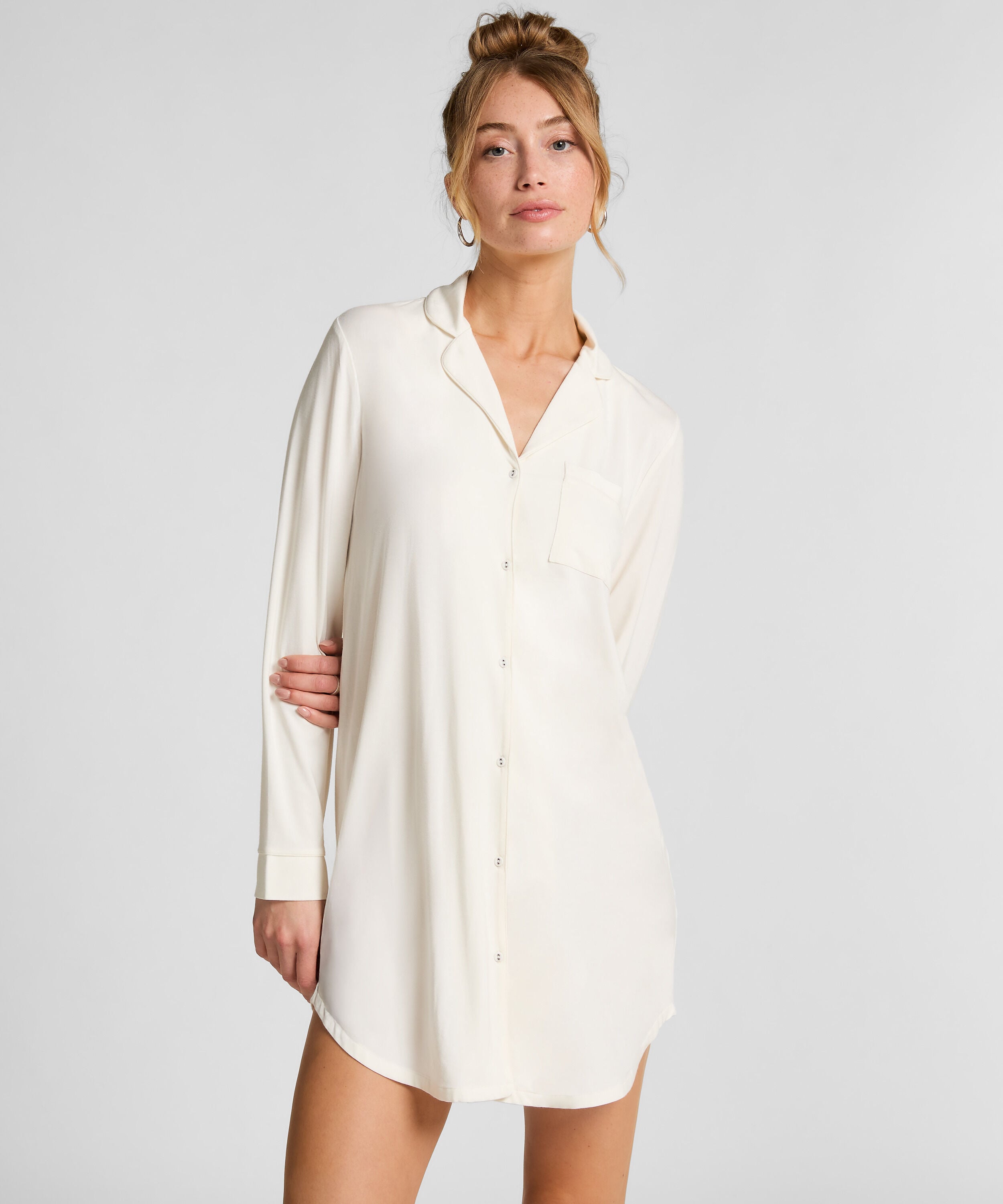 Robe-chemise à manches longues en jersey Essential, Blanc Robe-chemise à manches longues en jersey Essential, Blanc