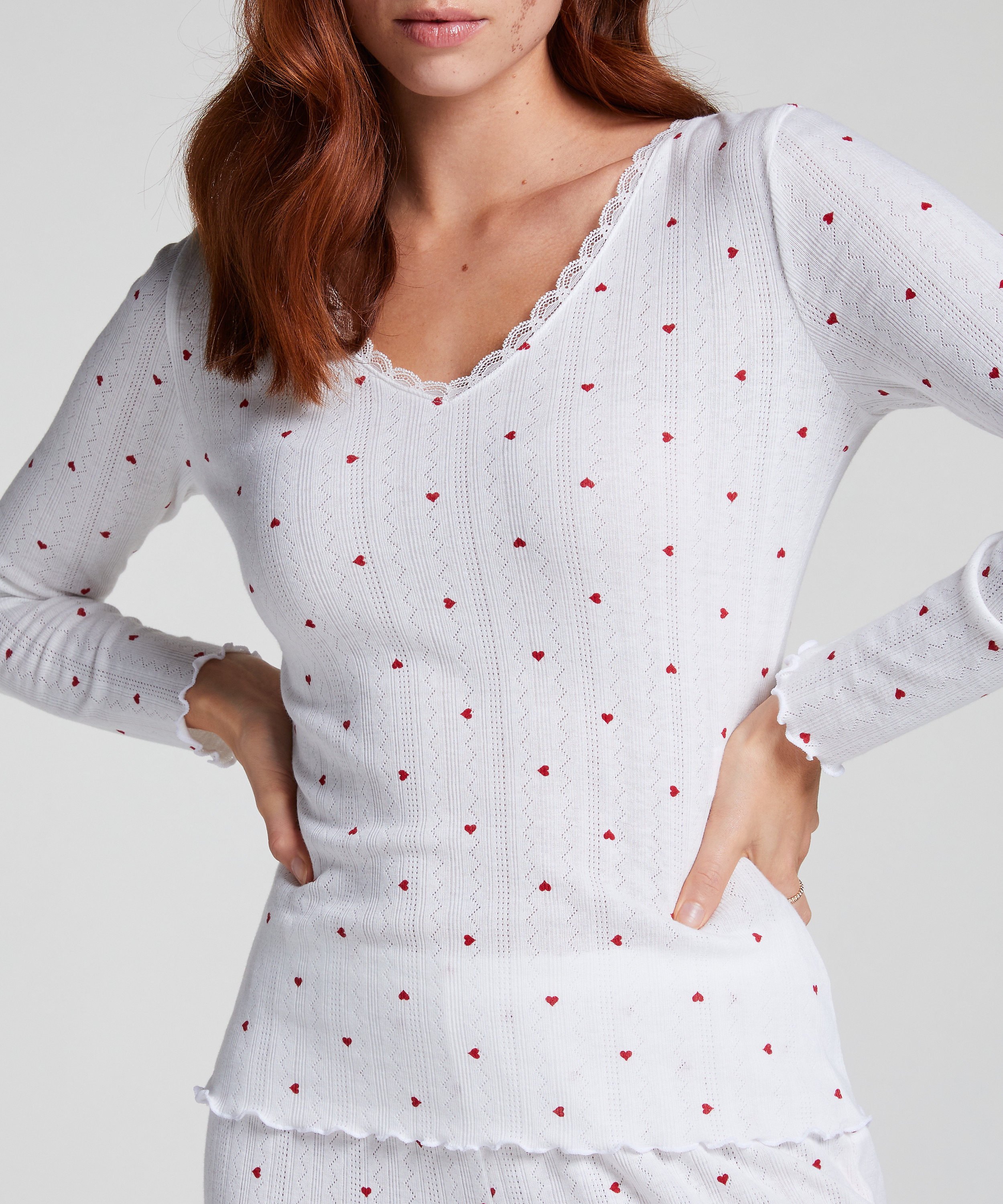 Haut de pyjama Pointelle, Blanc, main