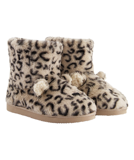 Pantoufles Leopard Print Boot, Beige