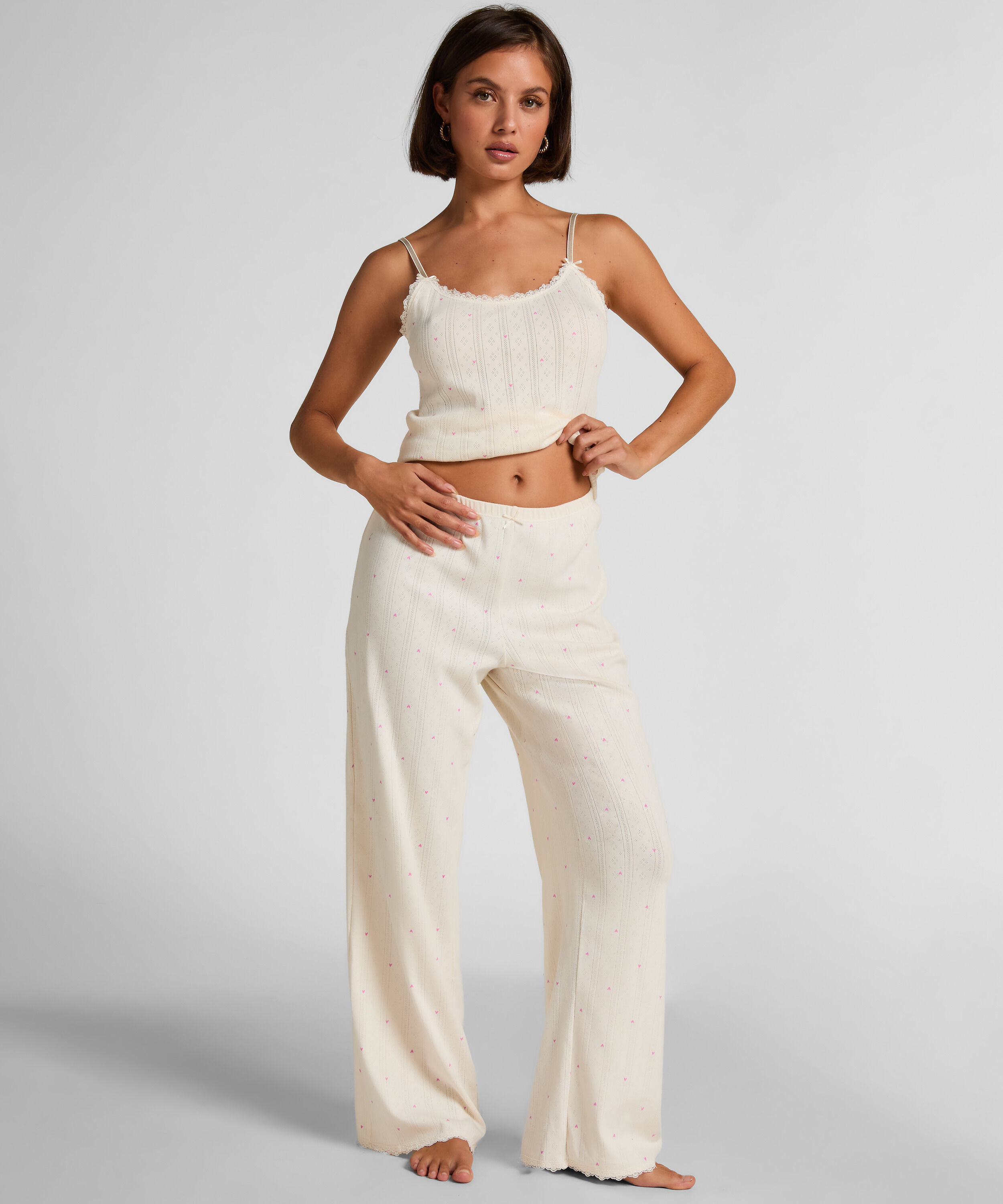 Pantalon en pointelle, Blanc Pantalon en pointelle, Blanc