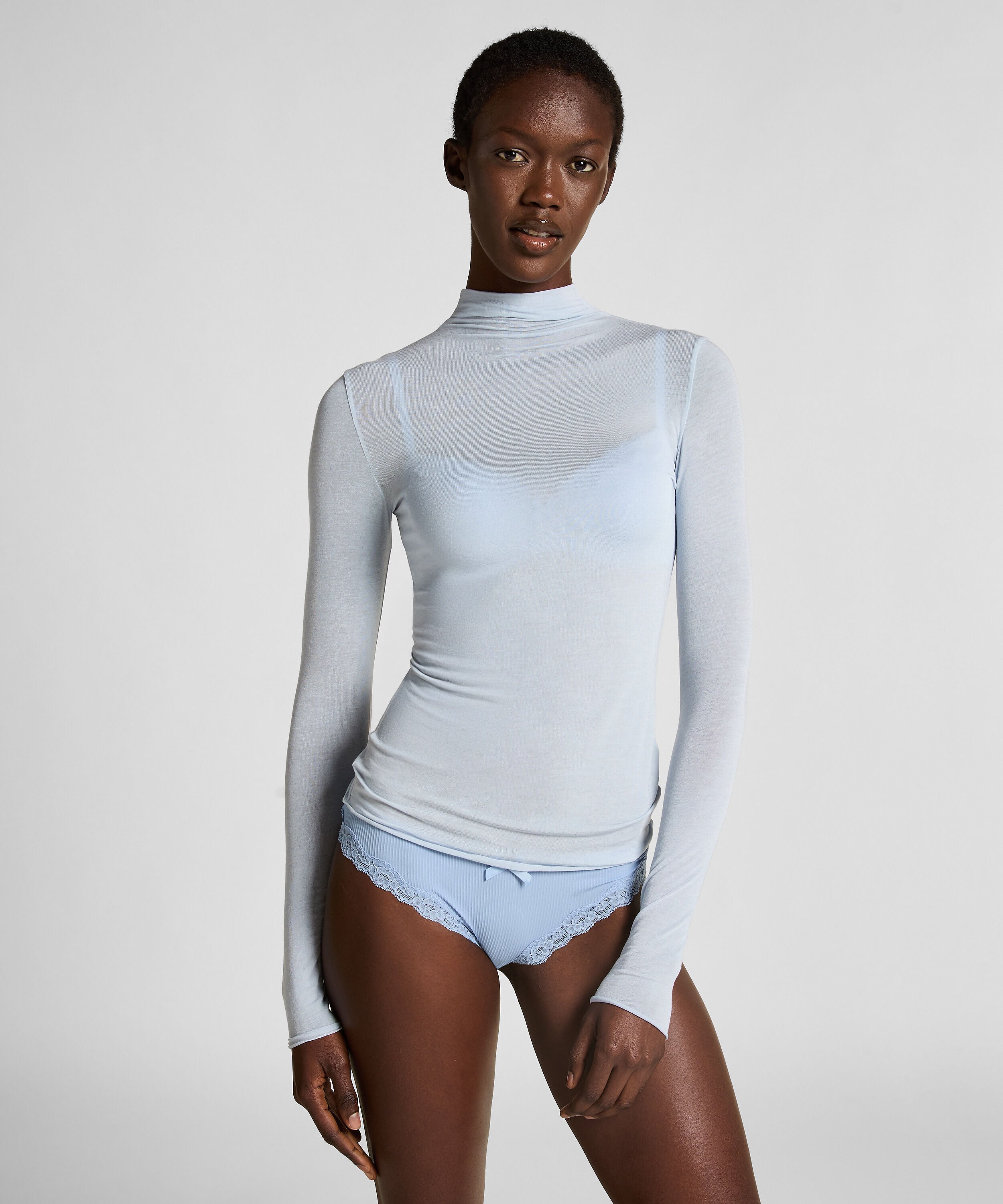 Haut avec cachemire à col roulé super soft, Bleu Haut avec cachemire à col roulé super soft, Bleu