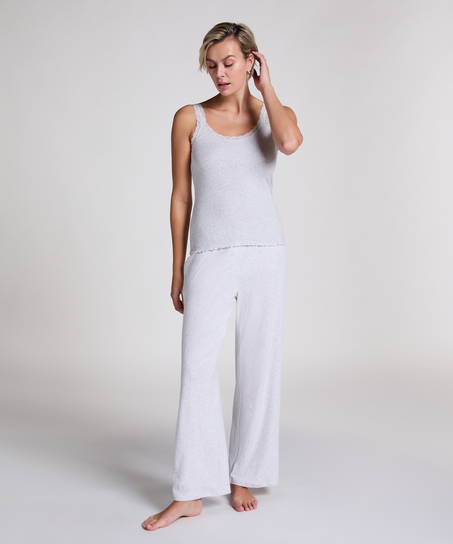 Débardeur côtelé en dentelle, Beige