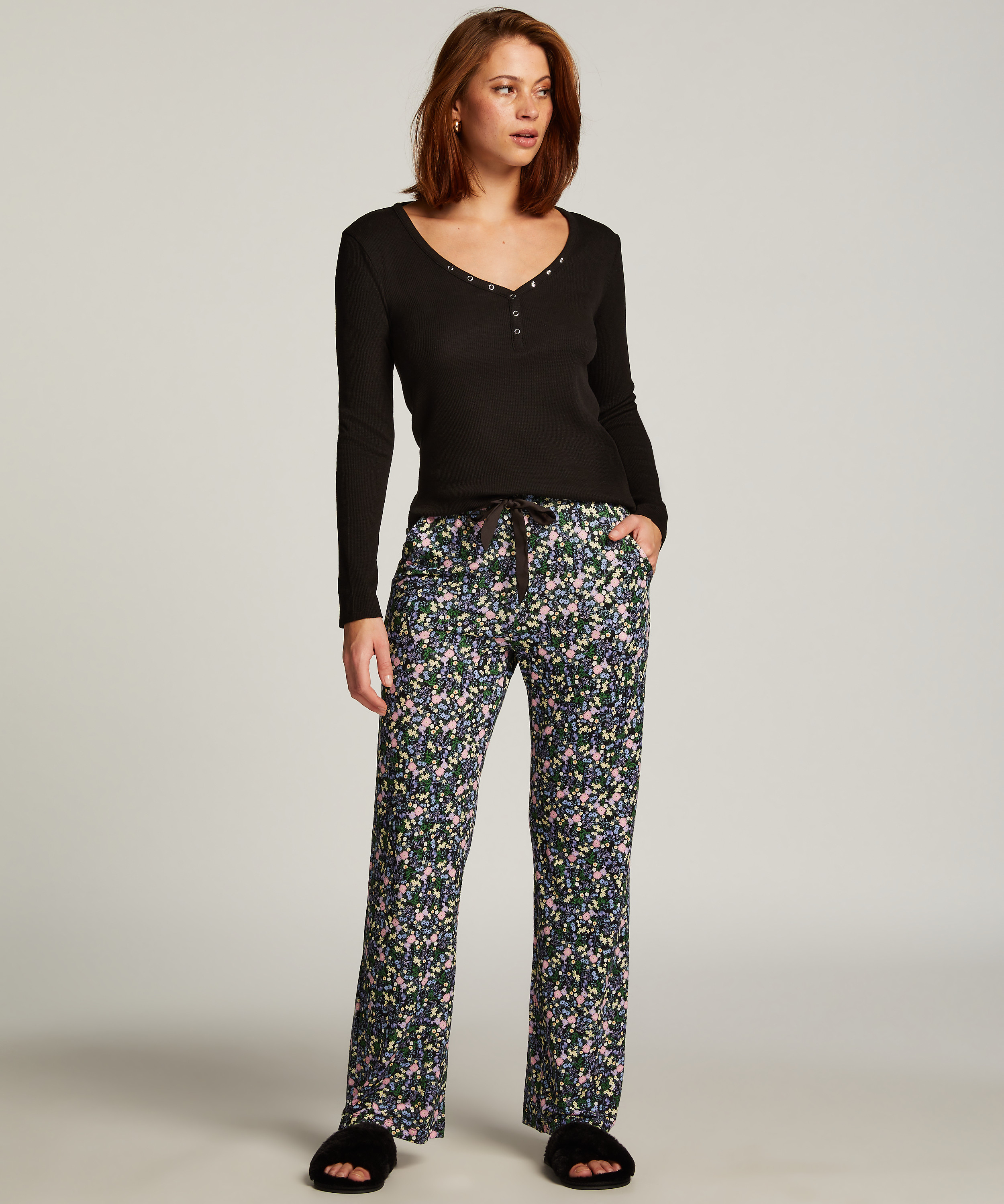 Pantalon de pyjama Jersey, Noir, main