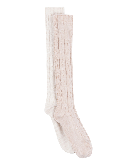 2 paires de chaussettes longues, Beige