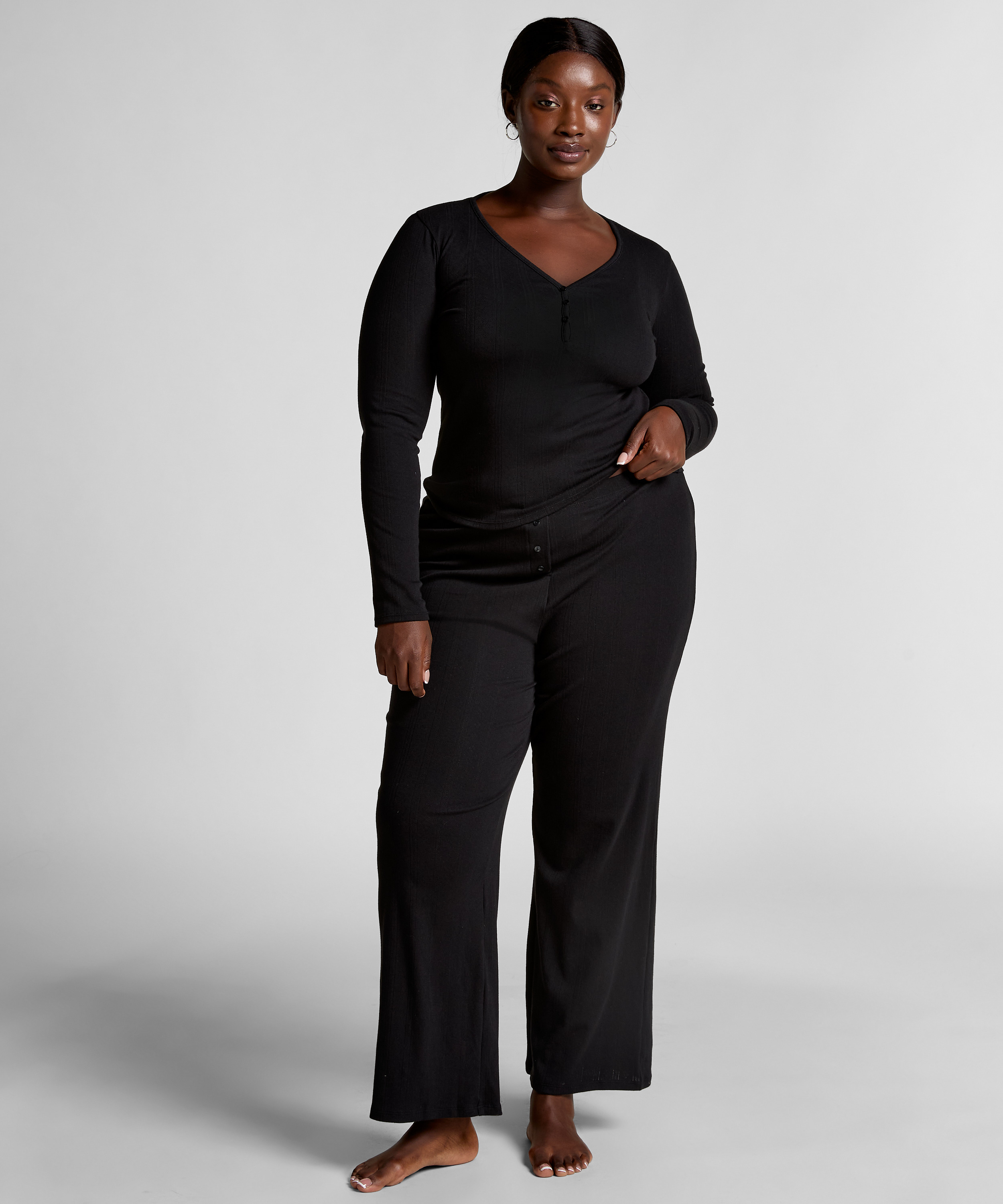 Haut de pyjama Henley, Noir, main