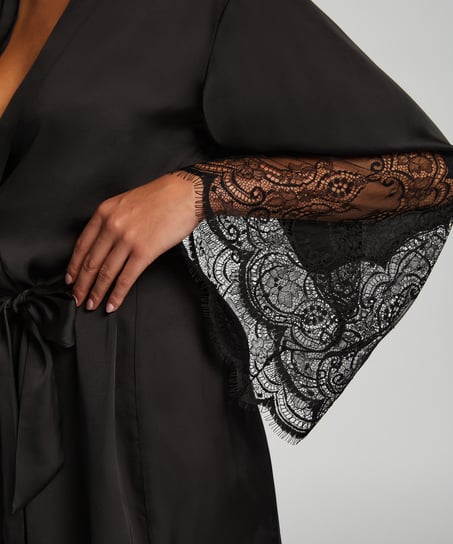 Kimono Lace Satin, Noir