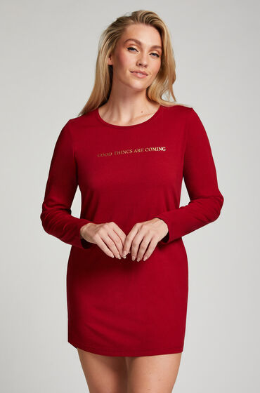 hunkemöller chemise de nuit à col rond rouge