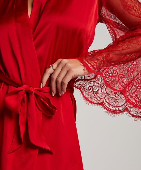 Kimono en dentelle satinée, Rouge