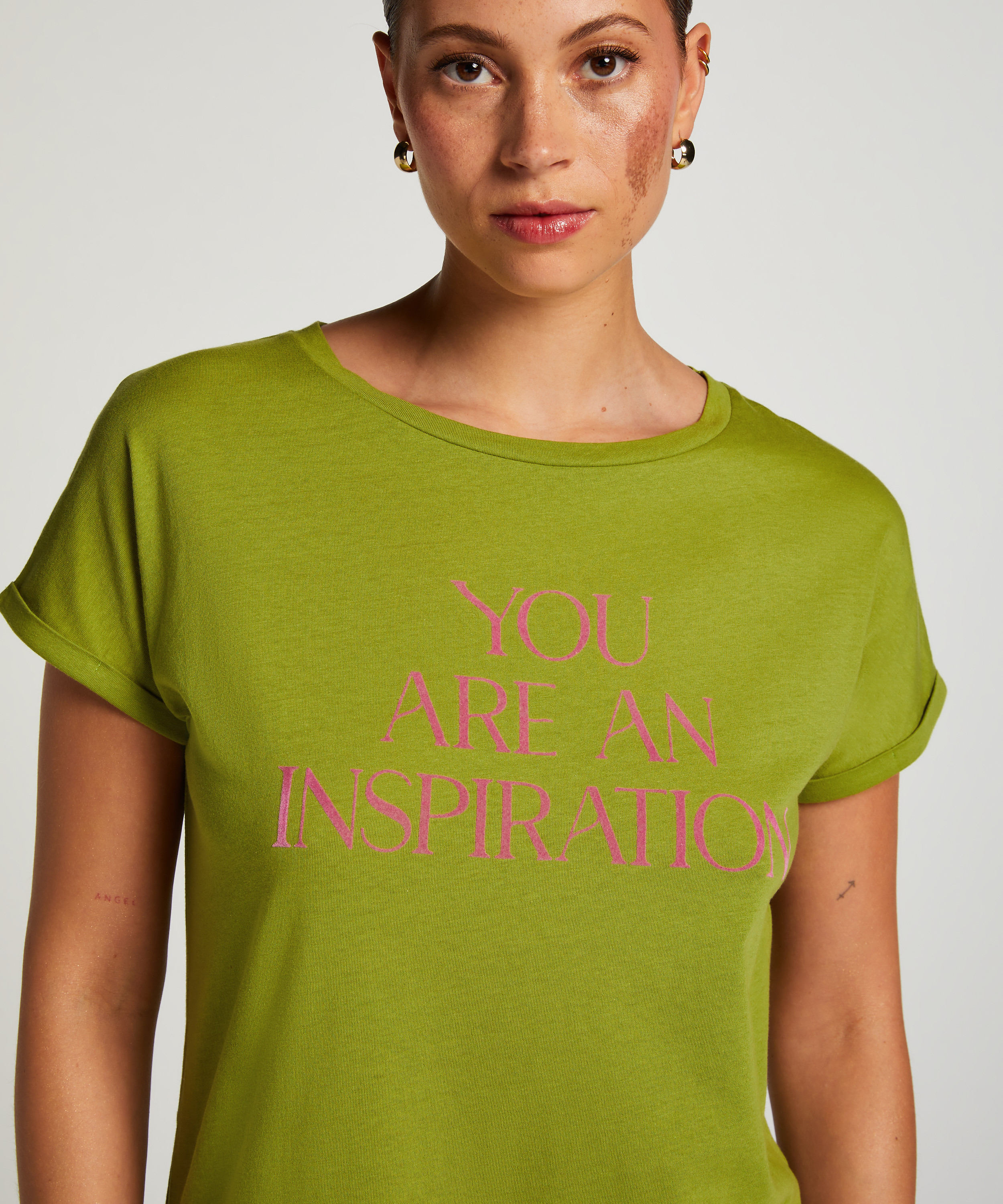 Chemise de nuit à col rond, Vert, main