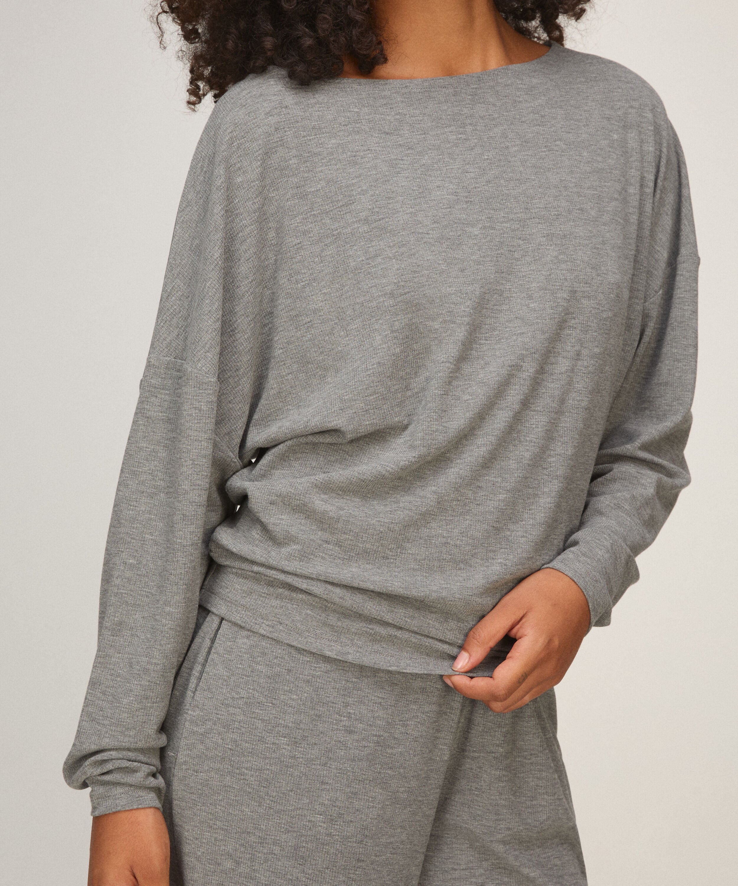Top Manches Longues Premium Rib Batwing, Gris