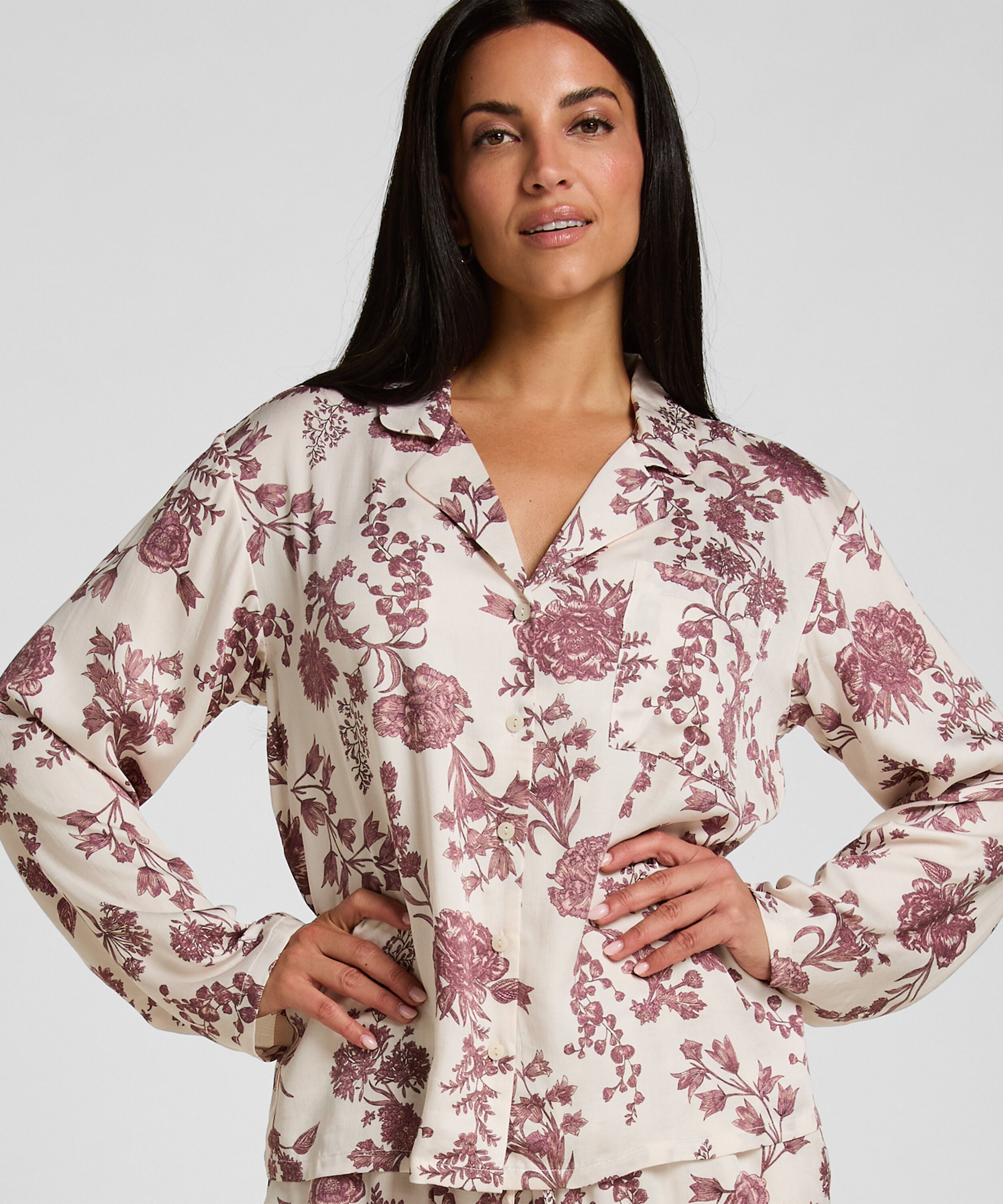 Veste de Pyjama Woven Print, Beige