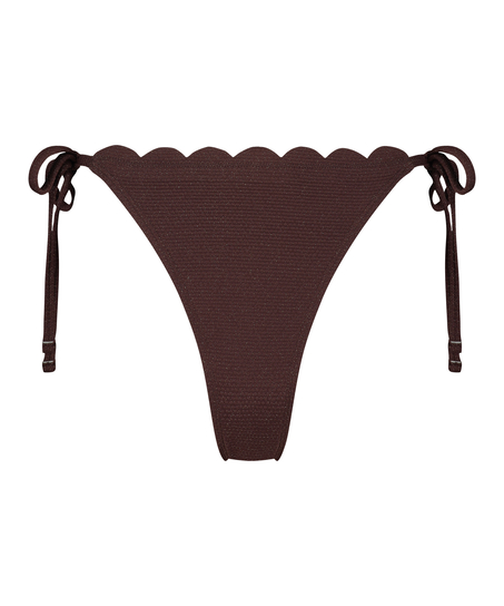 Slip de Bikini Cheeky Tanga Scallop Lurex, marron