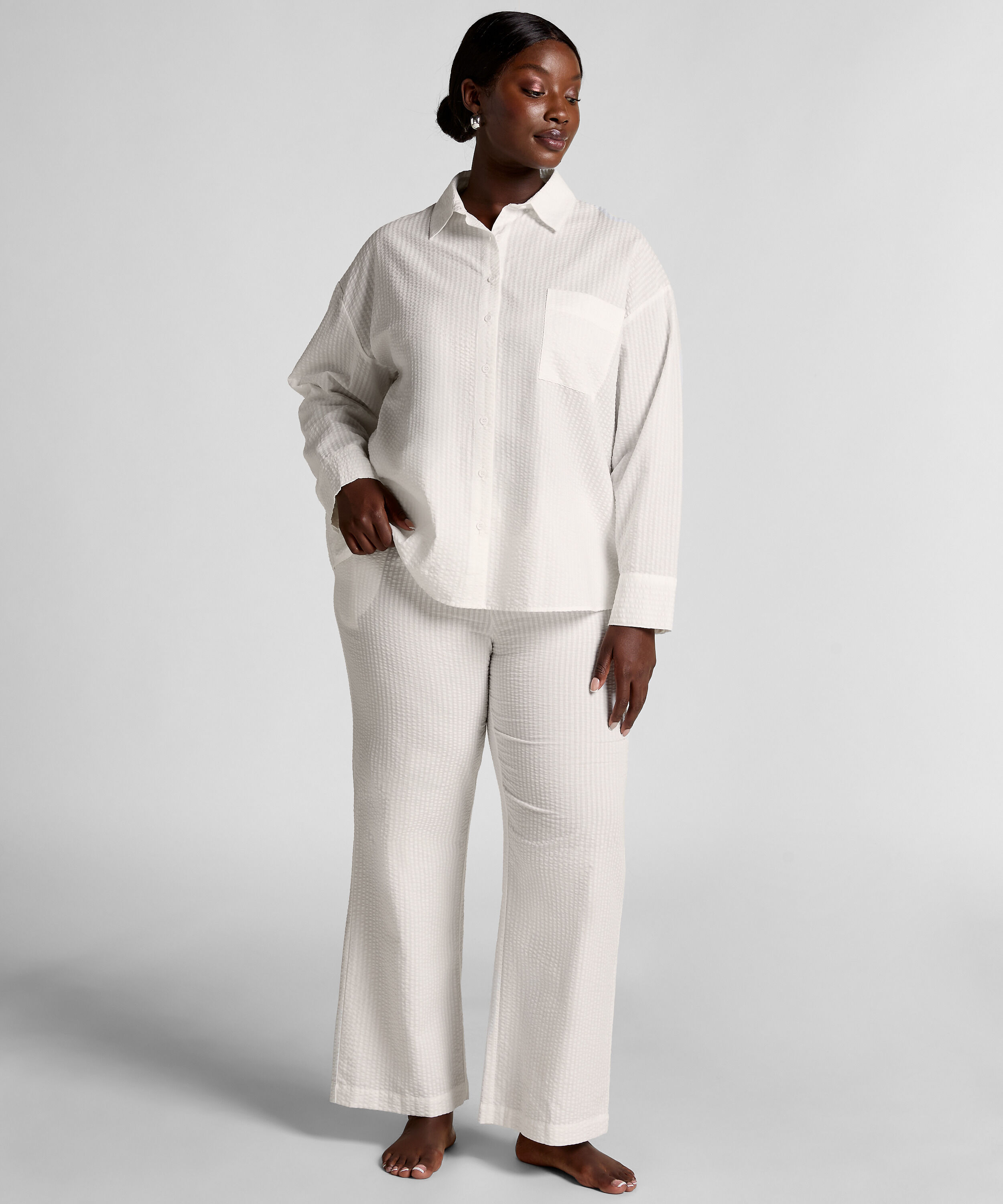 Pantalon de pyjama Coton Seersucker, Blanc