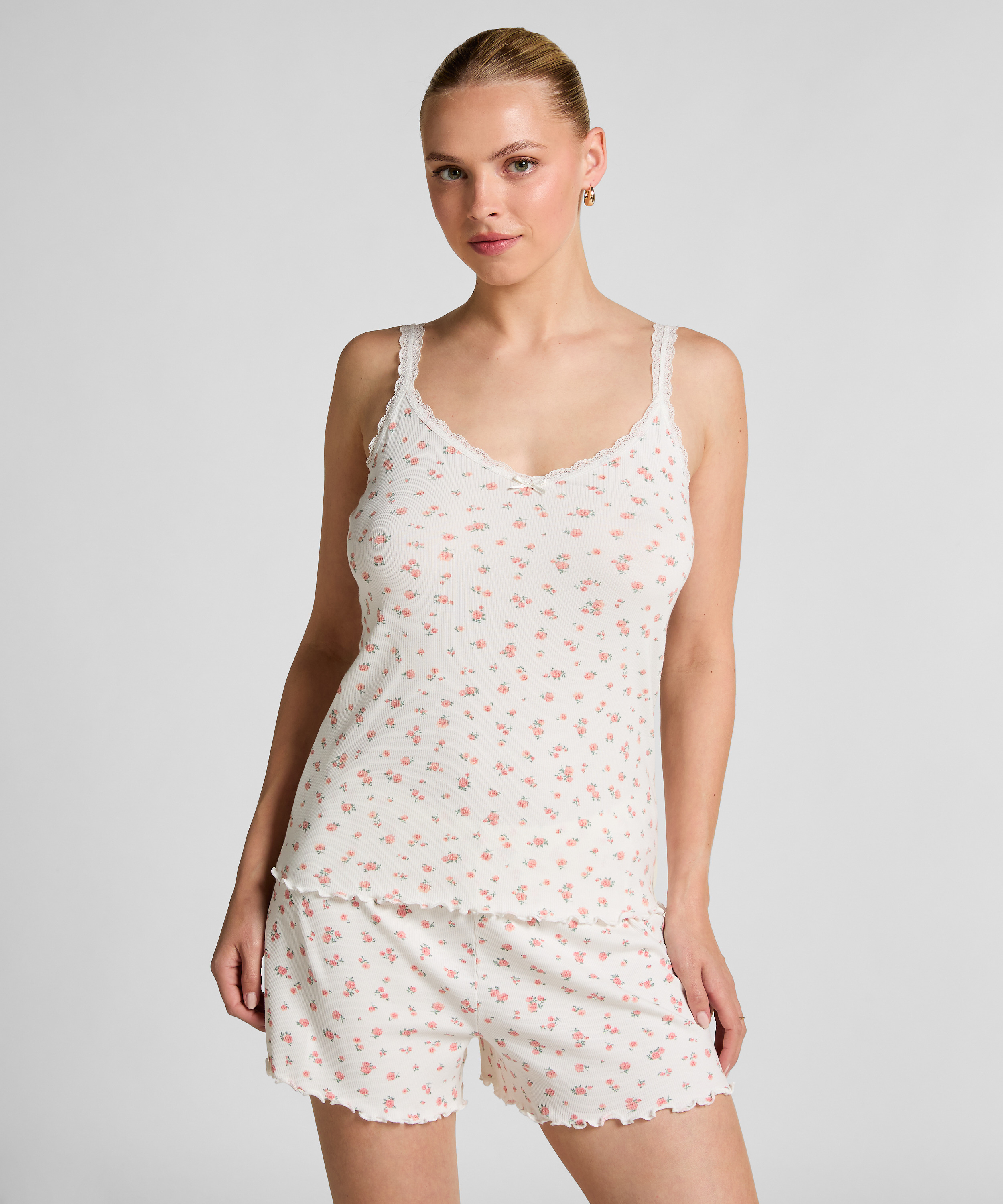 Cami en dentelle côtelé, Blanc, main