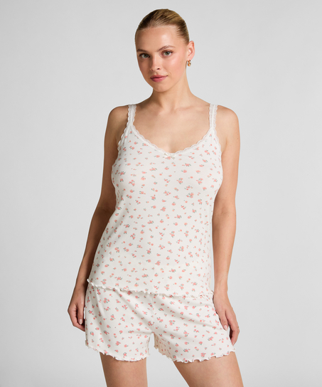 Cami en dentelle côtelé, Blanc