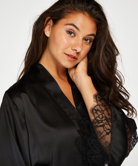 Kimono Satin en dentelle, Noir
