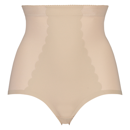 Bas taille haute avec gaine sculptante en dentelle festonnée - Level 3, Beige