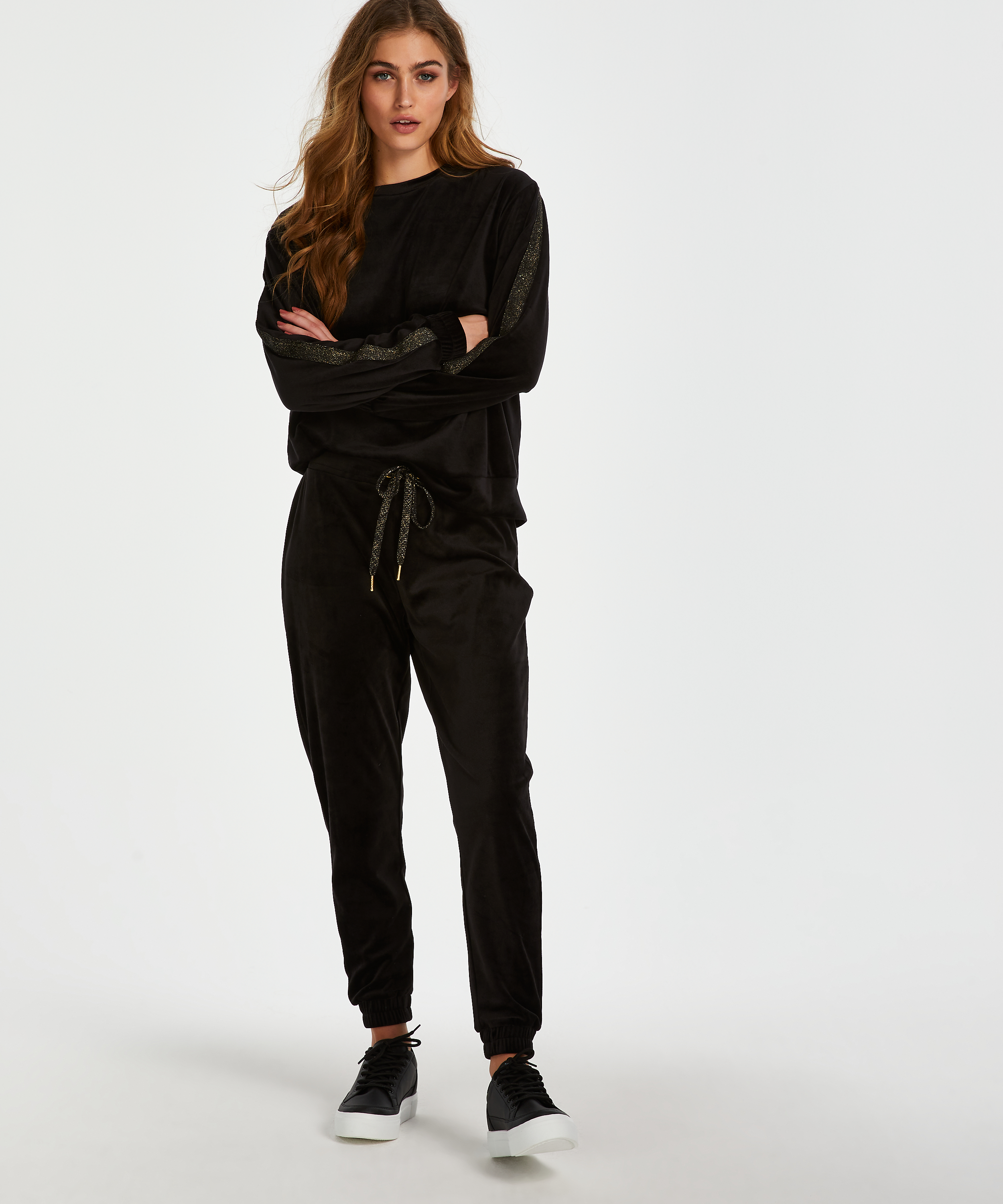 Pantalon de jogging Velours Lurex, Noir, main