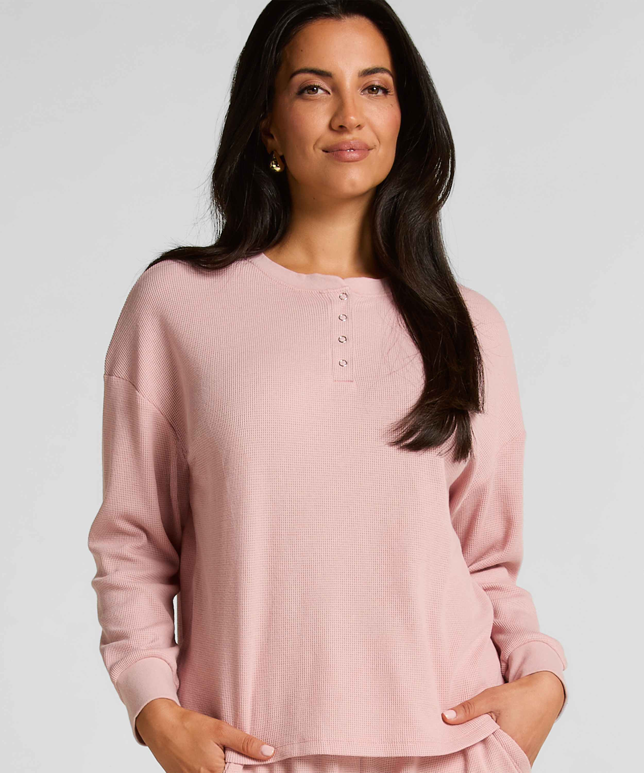 Haut gaufre Henley, Rose, main