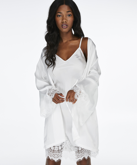 Kimono Lace Satin, Blanc