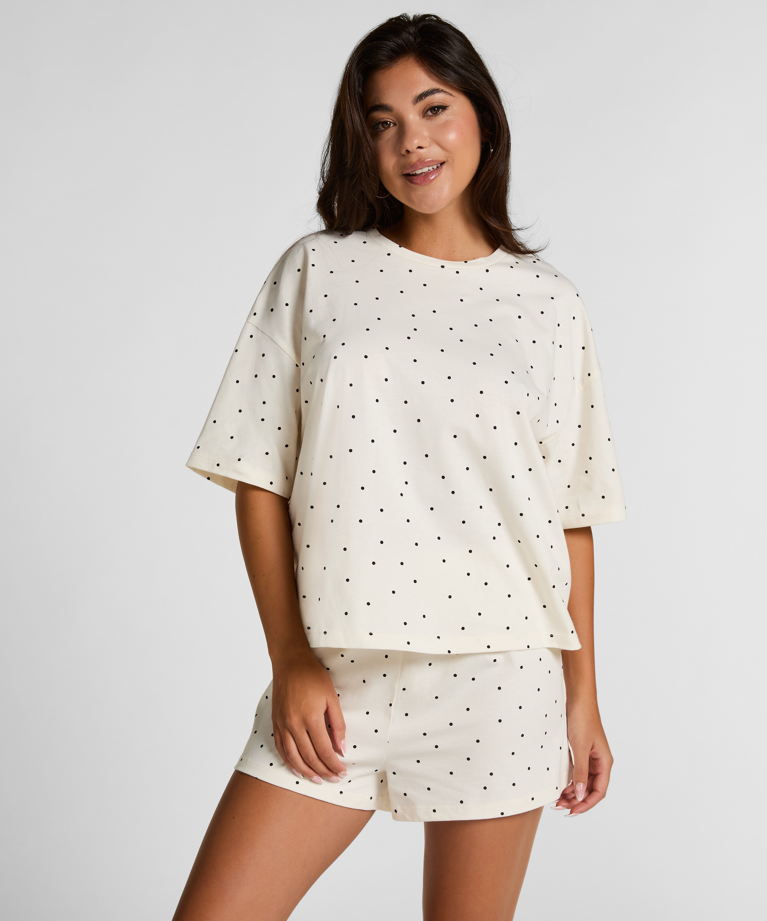 Pyjama Set Cotton Jersey Short, Blanc, main